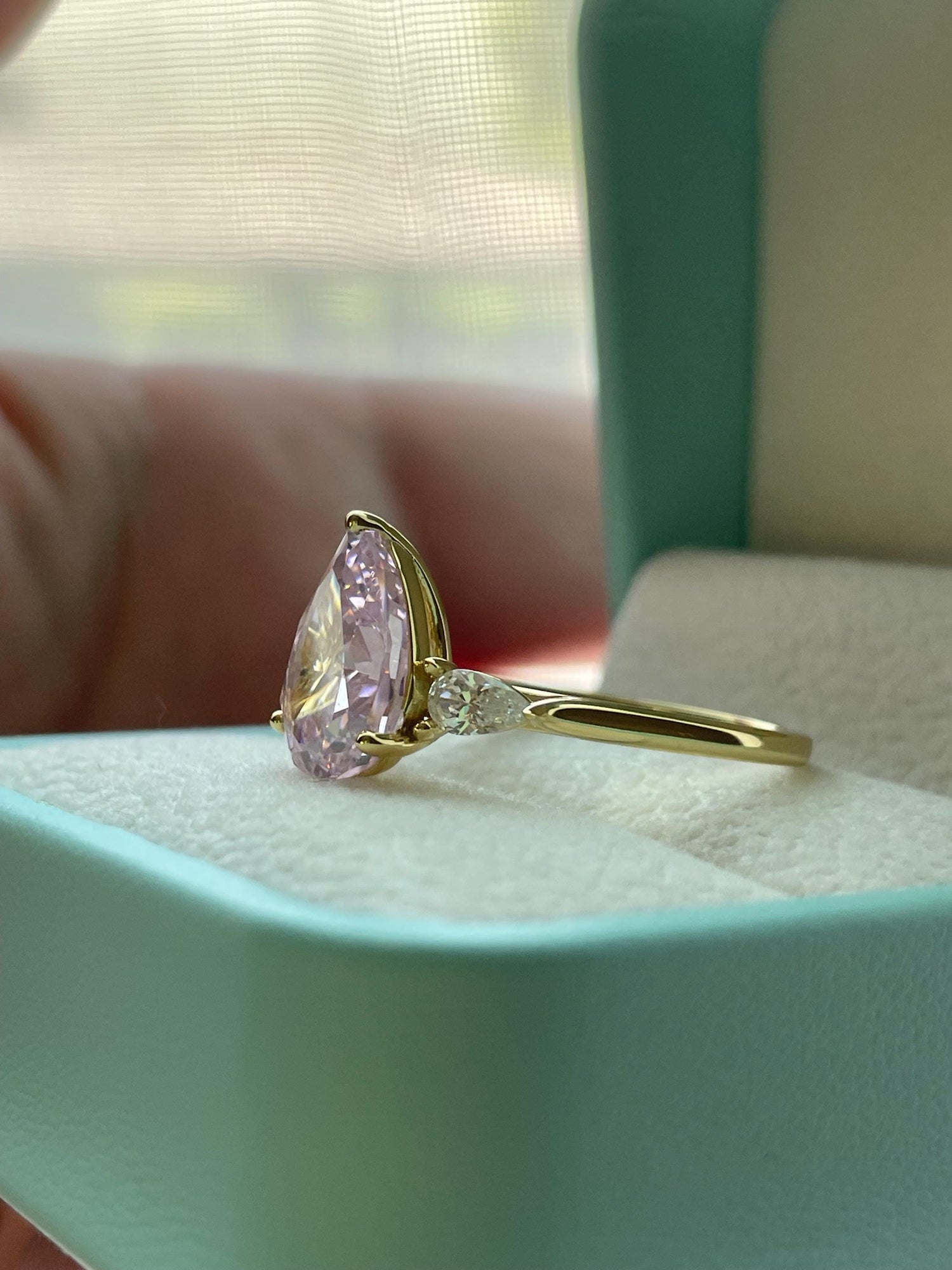 3CT Pink Pear Cut Engagement Ring: Crushed Ice Simulated Diamond, Sterling Silver
