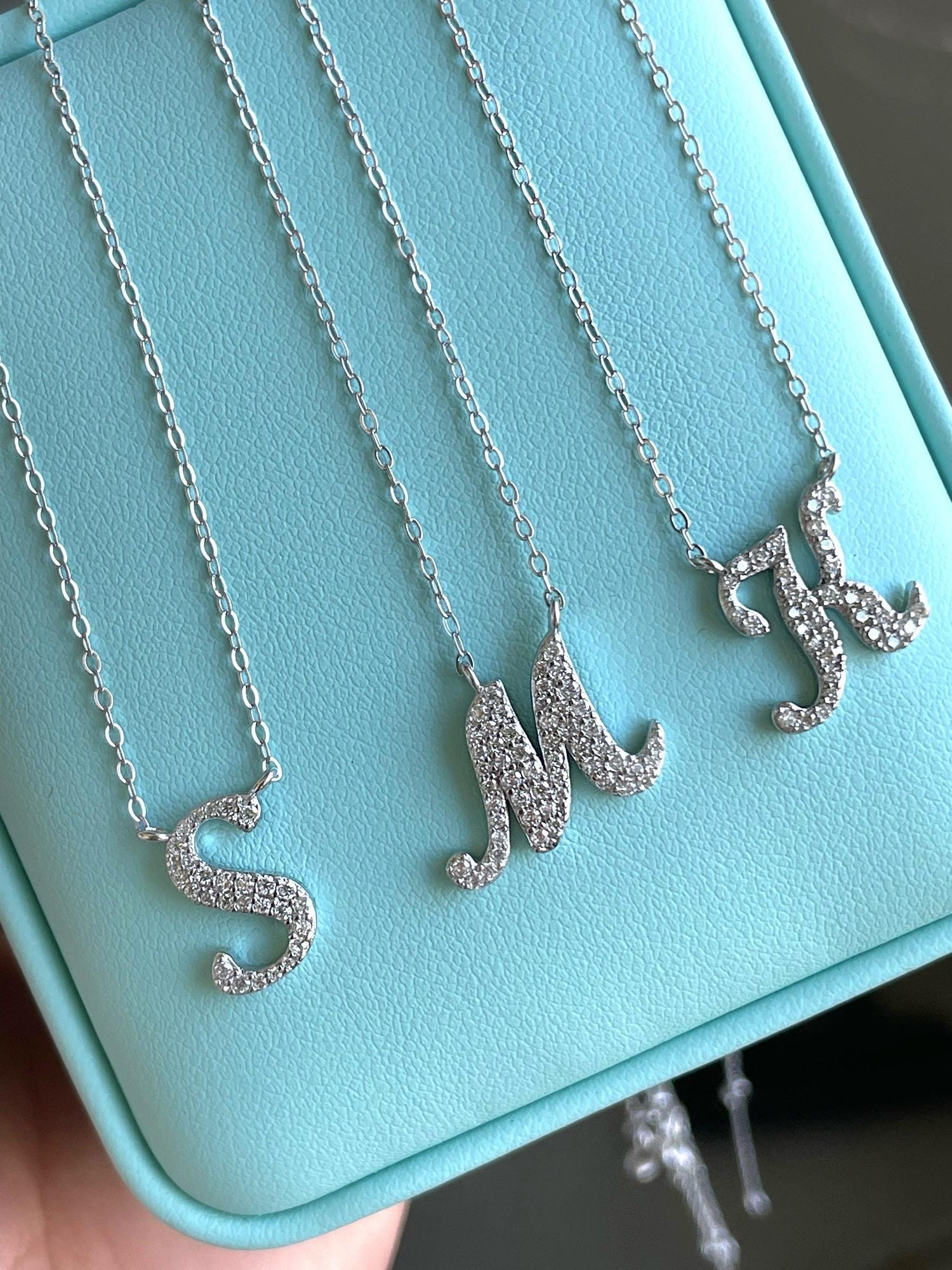 Personalized Moissanite Sterling Silver 925 Initial Necklace, Moissanite Pendant, Letter Necklace