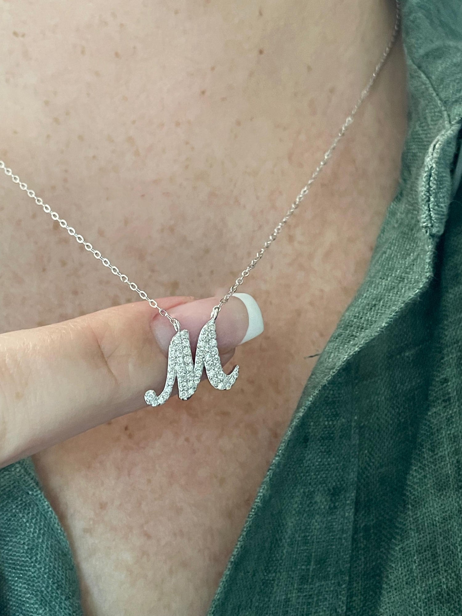 Personalized Moissanite Sterling Silver 925 Initial Necklace, Moissanite Pendant, Letter Necklace