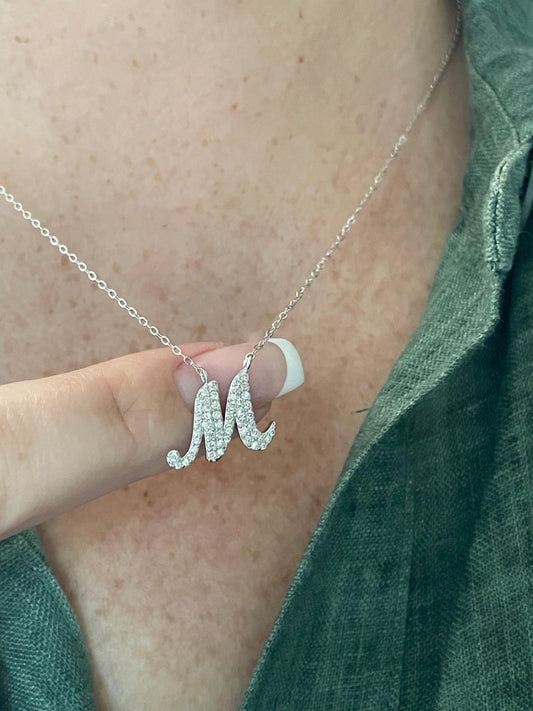 Personalized Moissanite Sterling Silver 925 Initial Necklace, Moissanite Pendant, Letter Necklace