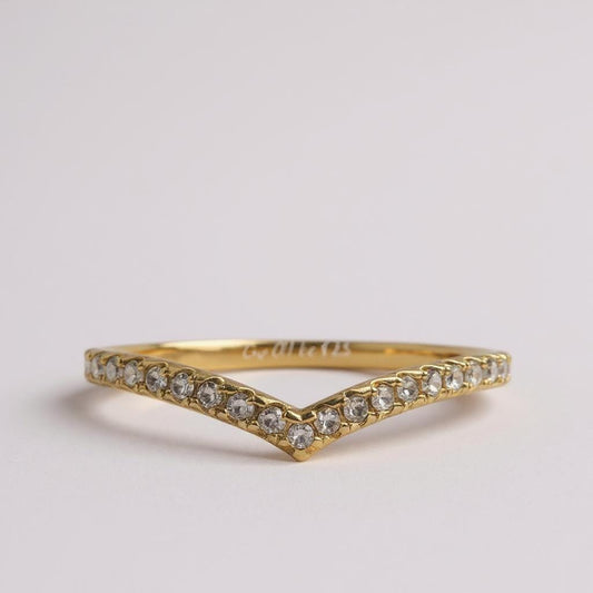 Moissanite Chevron Ring: Yellow Gold Vermeil Sterling Silver Stacking Ring