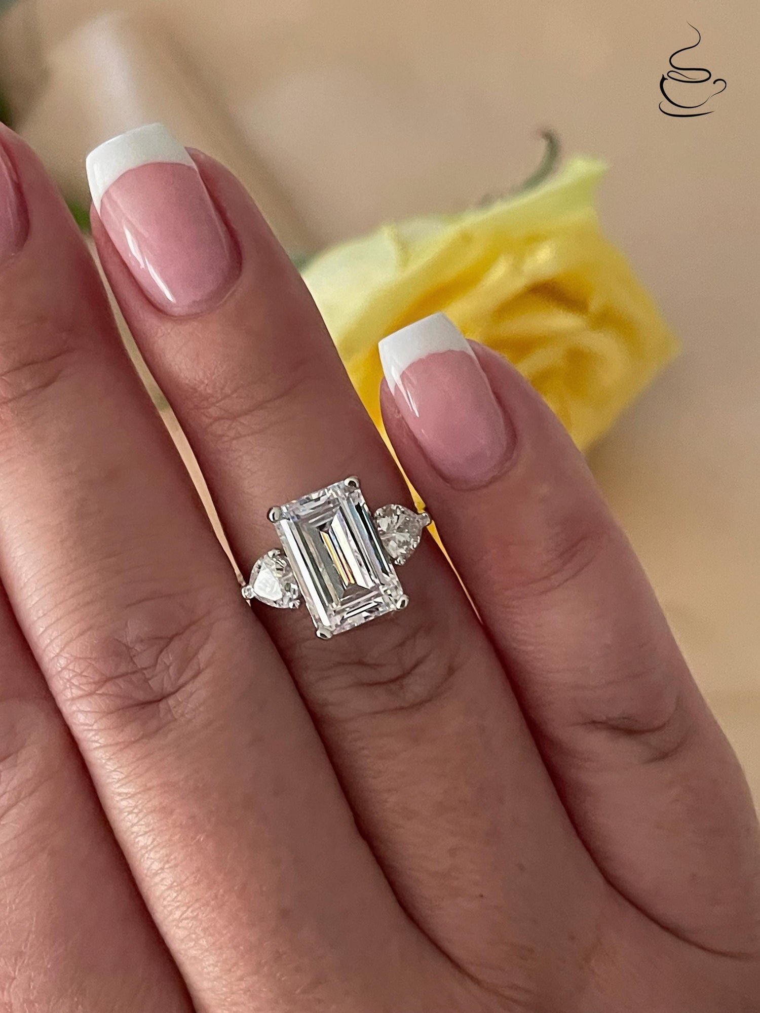 Emerald Cut CZ Engagement Ring: Sterling Silver 925, 3.5CT Simulated Diamond