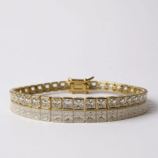 18K Yellow Gold Vermeil Tennis Bracelet with the Finest princess cut 5A CZ Diamonds