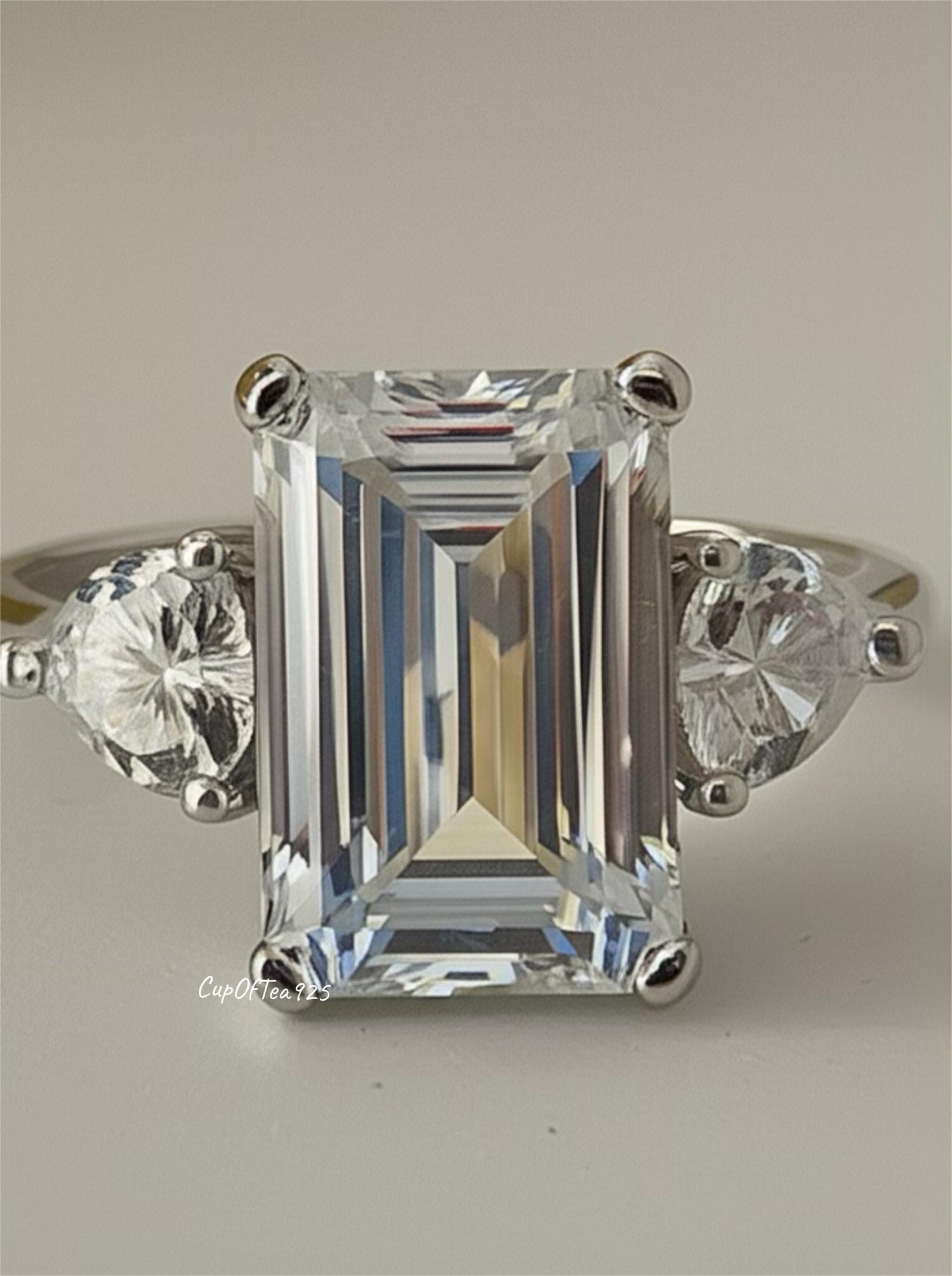 Emerald Cut CZ Engagement Ring: Sterling Silver 925, 3.5CT Simulated Diamond