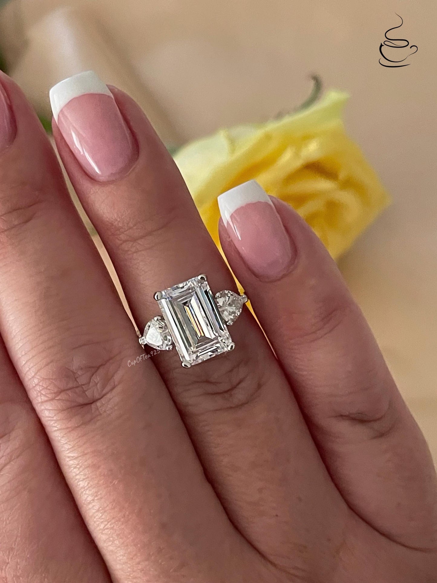 Emerald Cut CZ Engagement Ring: Sterling Silver 925, 3.5CT Simulated Diamond