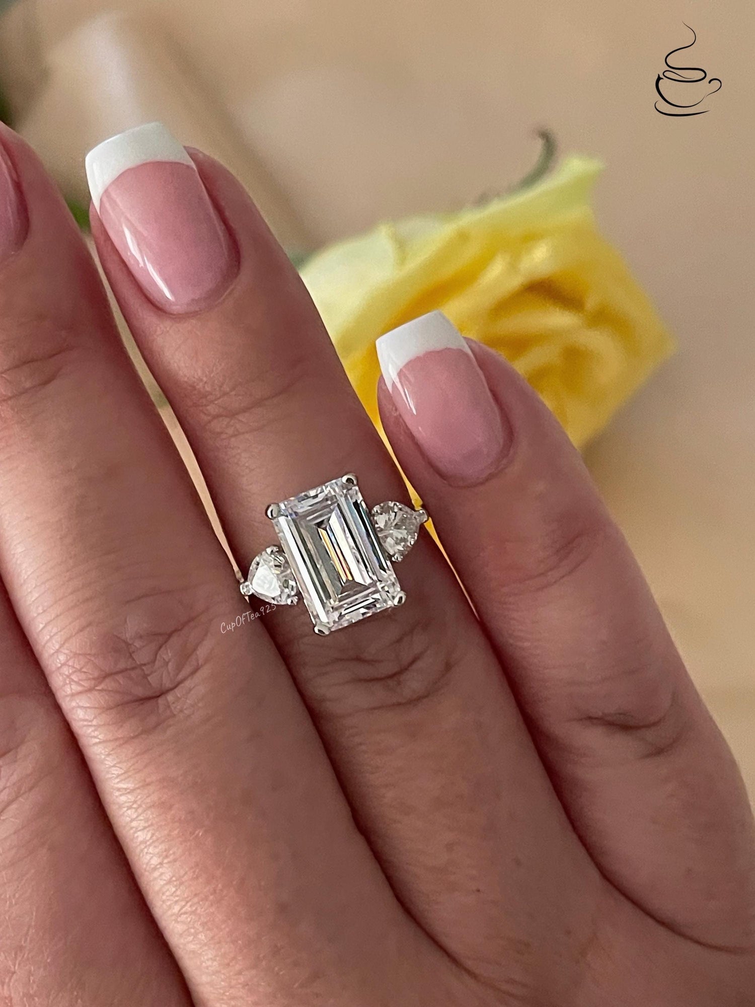 Emerald Cut CZ Engagement Ring: Sterling Silver 925, 3.5CT Simulated Diamond