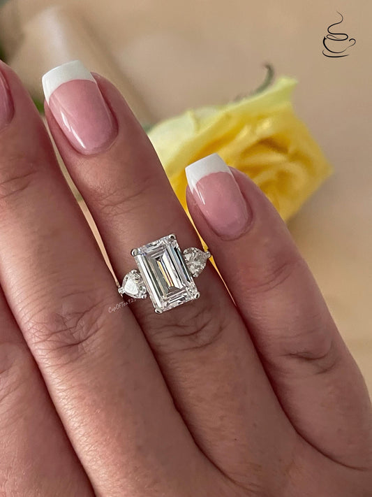Emerald Cut CZ Engagement Ring: Sterling Silver 925, 3.5CT Simulated Diamond