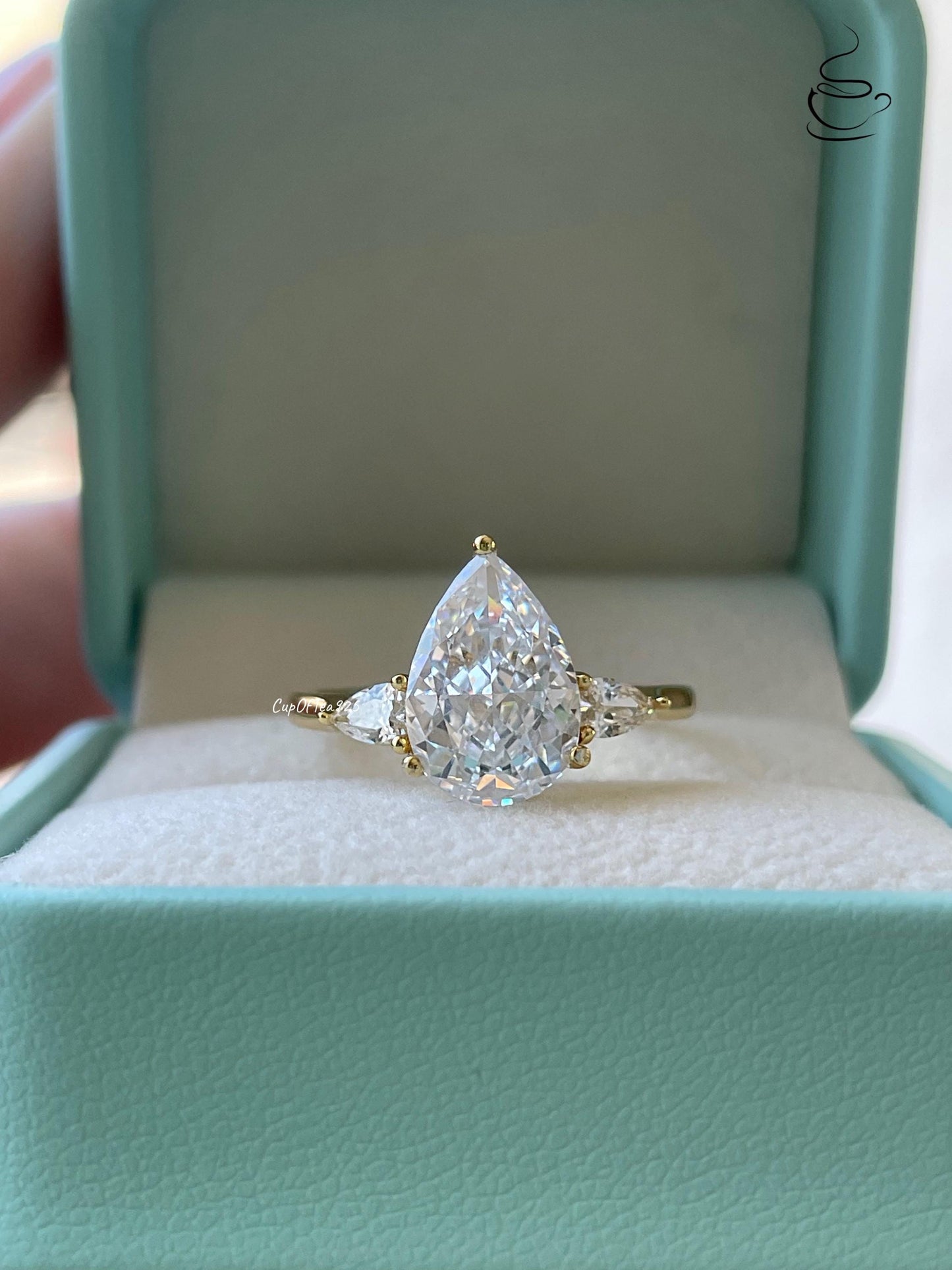 New In! 3 carat crushed ice simulated diamond pear shaped engagement ring in silver 925, yellow gold vermeil ring, gift for her