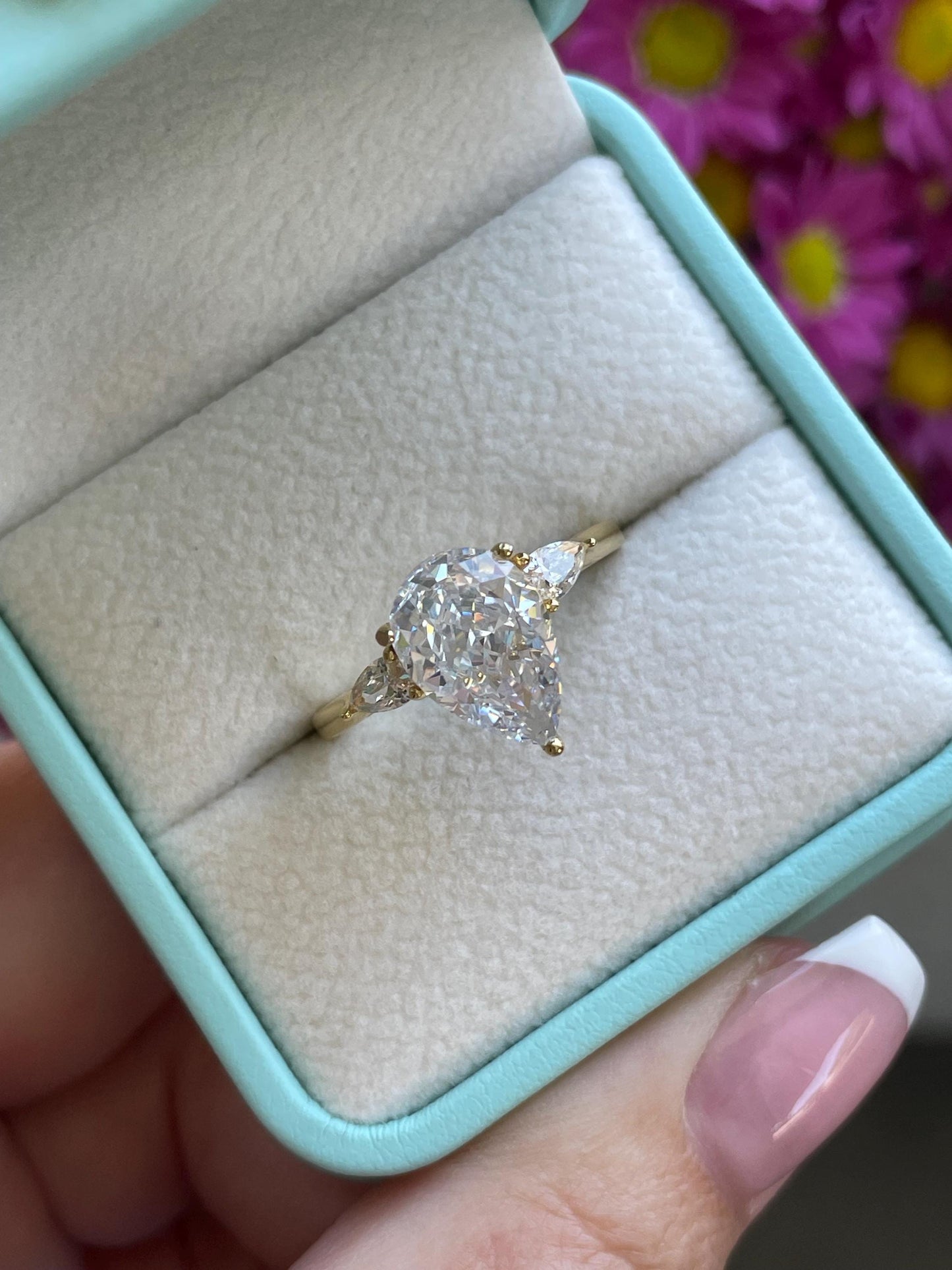 New In! 3 carat crushed ice simulated diamond pear shaped engagement ring in silver 925, yellow gold vermeil ring, gift for her