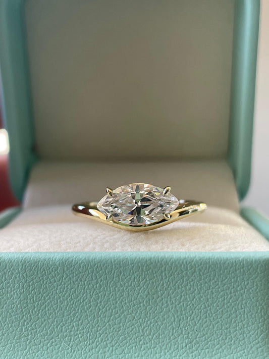 Marquise Cut Sterling Silver Engagement Ring, East-West CZ ring, Gold Vermeil ring, friendship ring,