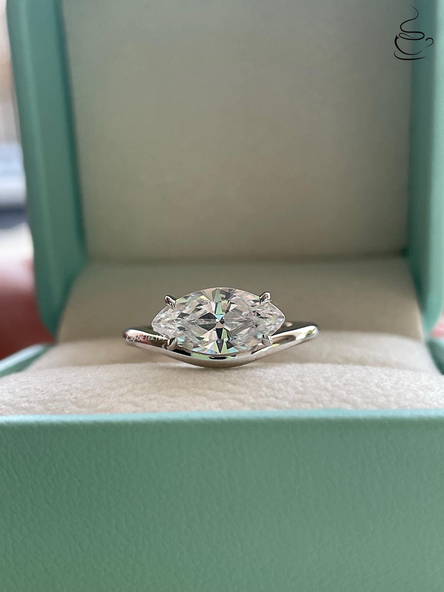 Marquise Cut Sterling Silver Engagement Ring, East-West CZ ring, Gold Vermeil ring, friendship ring,