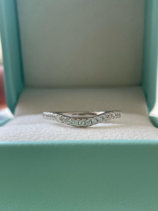 Curved CZ Diamond Stacking Band, Yellow Gold over Sterling Silver wedding band