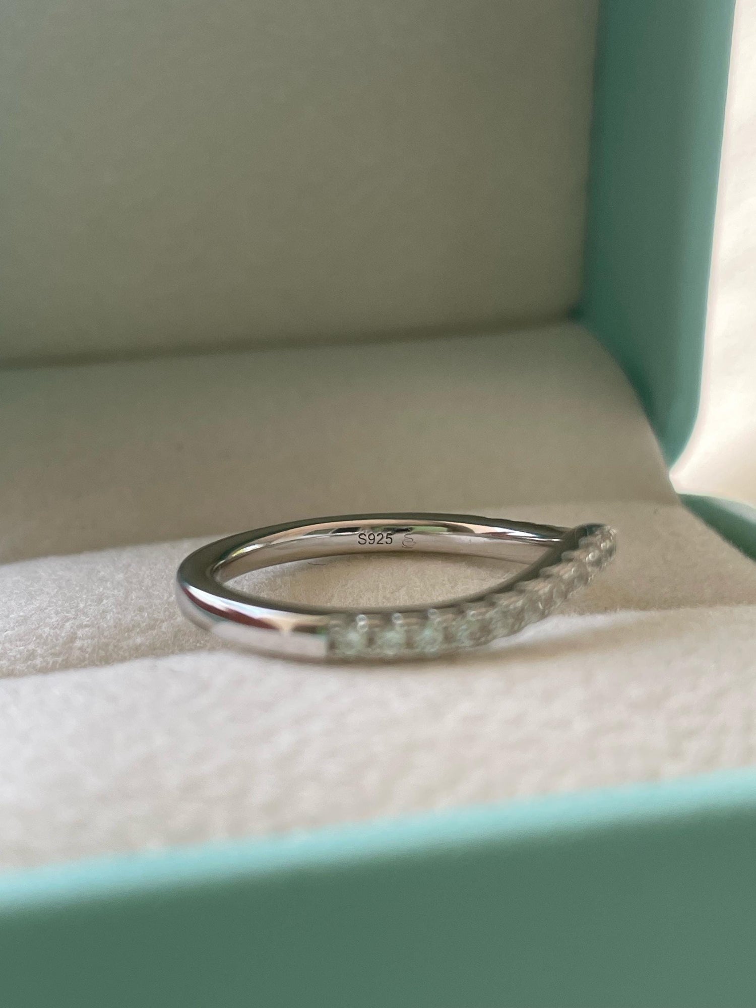 Curved CZ Diamond Stacking Band, Yellow Gold over Sterling Silver wedding band