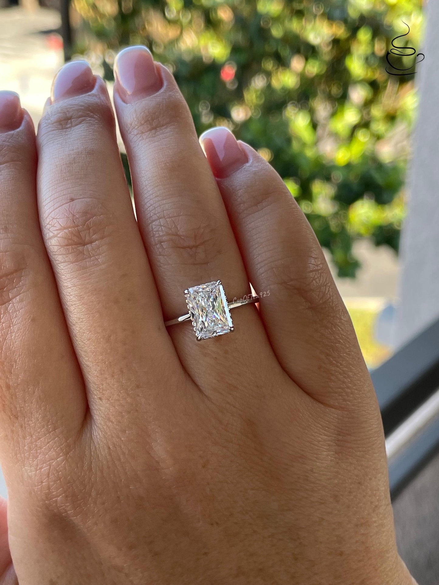 Radiant cut engagement ring with 2CT 3CT CZ simulated diamond. Silver 925 ring, Gold Vermeil engagement ring, promise ring