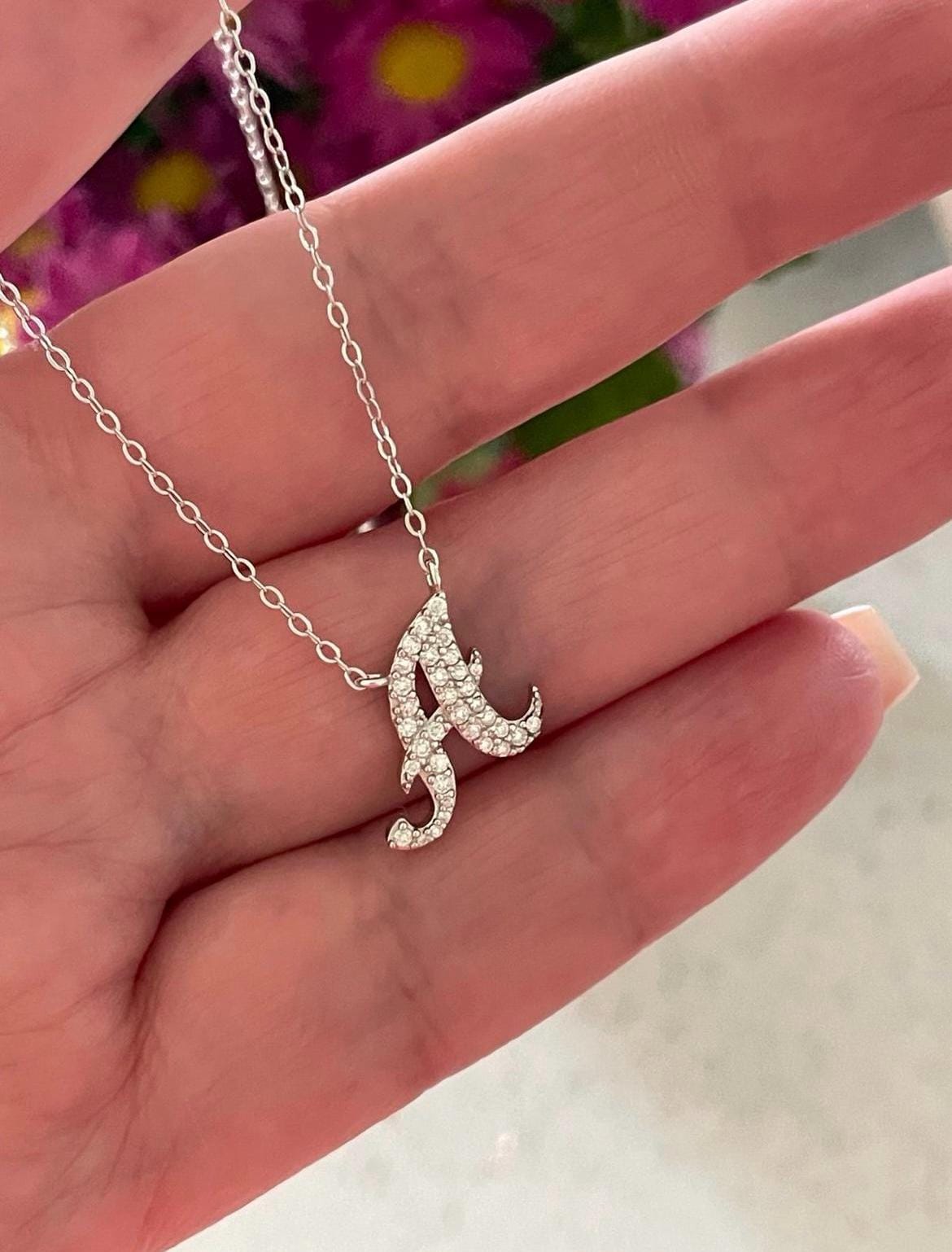 Moissanite Initial A Necklace, Sterling Silver Personalized Jewelry, Initial necklace, gift for her, letter pendant