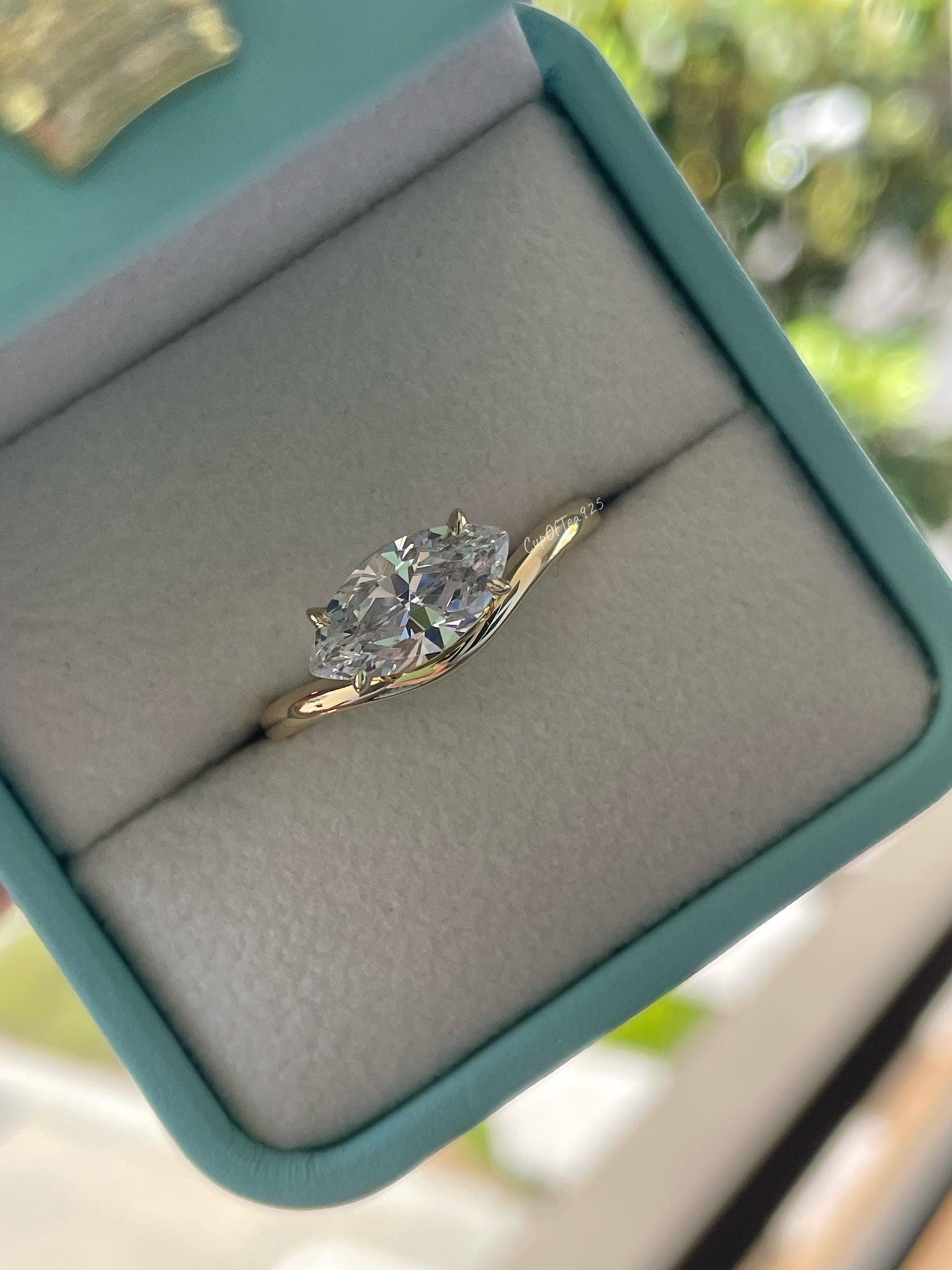 Marquise Cut Sterling Silver Engagement Ring, East-West CZ ring, Gold Vermeil ring, friendship ring,