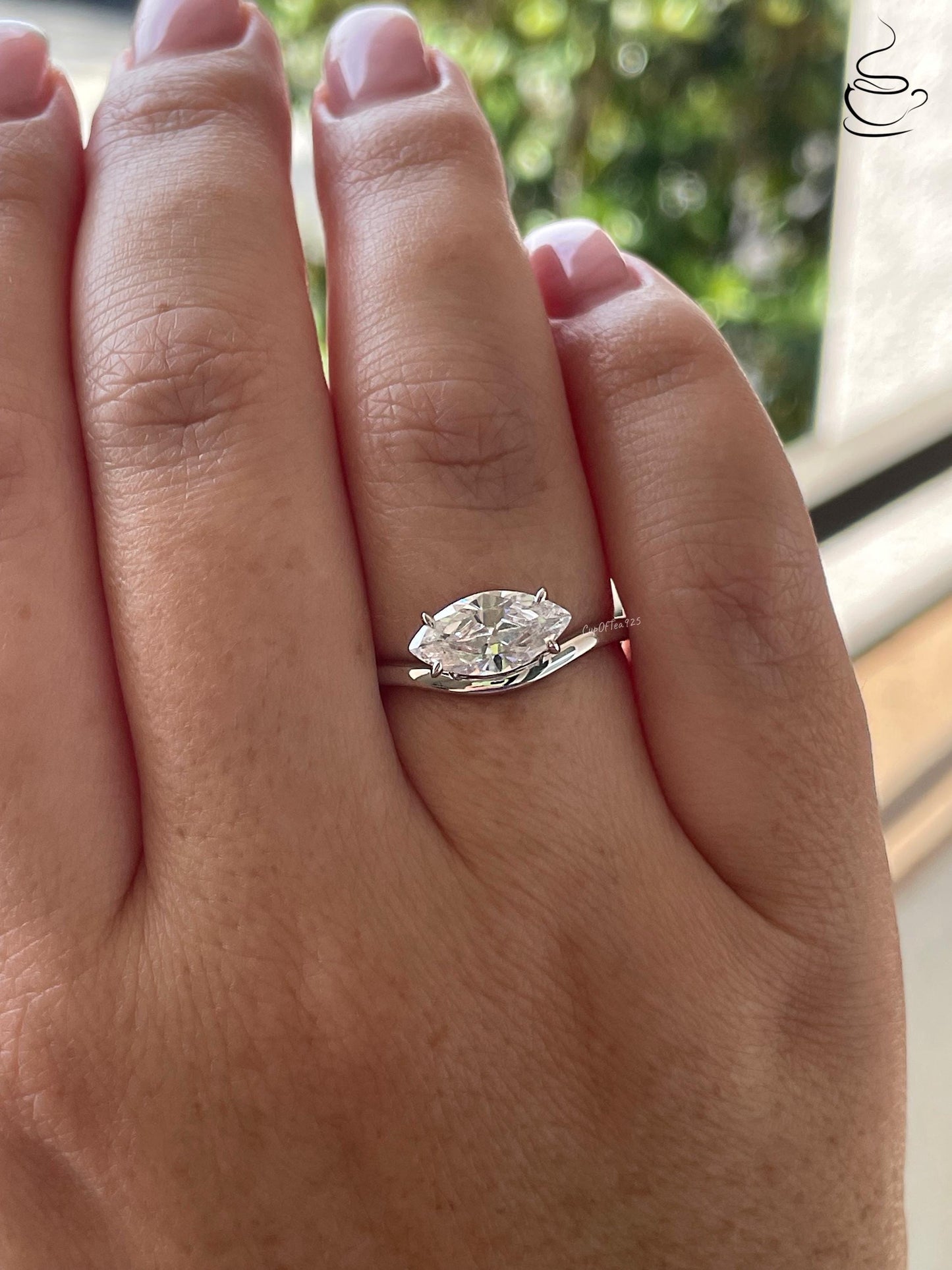 Marquise Cut Sterling Silver Engagement Ring, East-West CZ ring, Gold Vermeil ring, friendship ring,