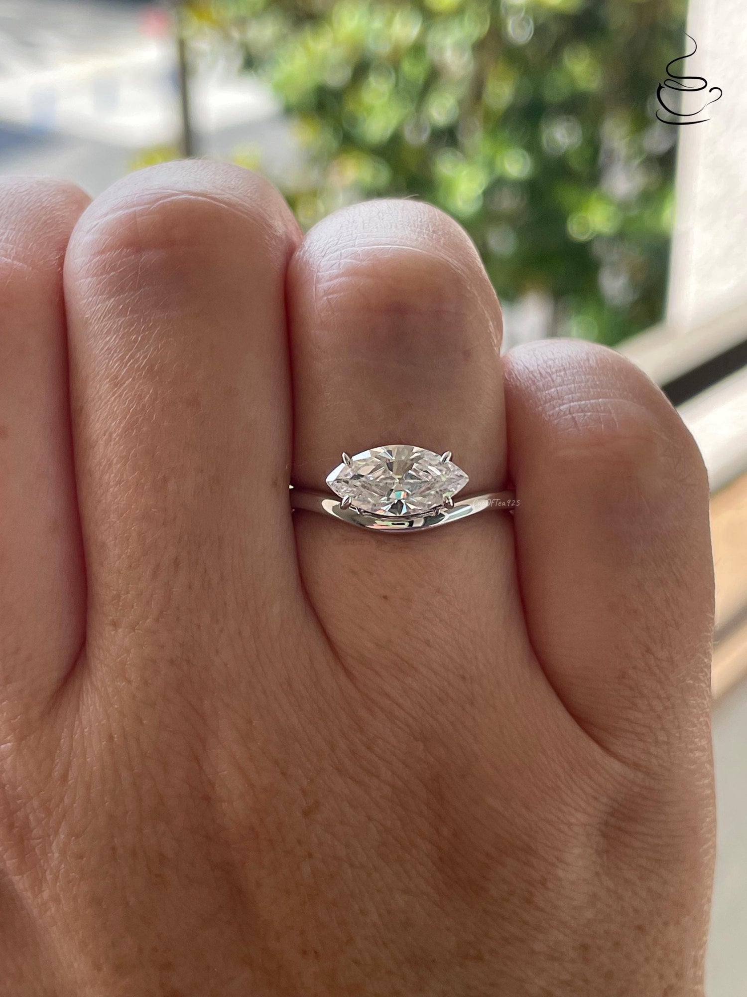 Marquise Cut Sterling Silver Engagement Ring, East-West CZ ring, Gold Vermeil ring, friendship ring,