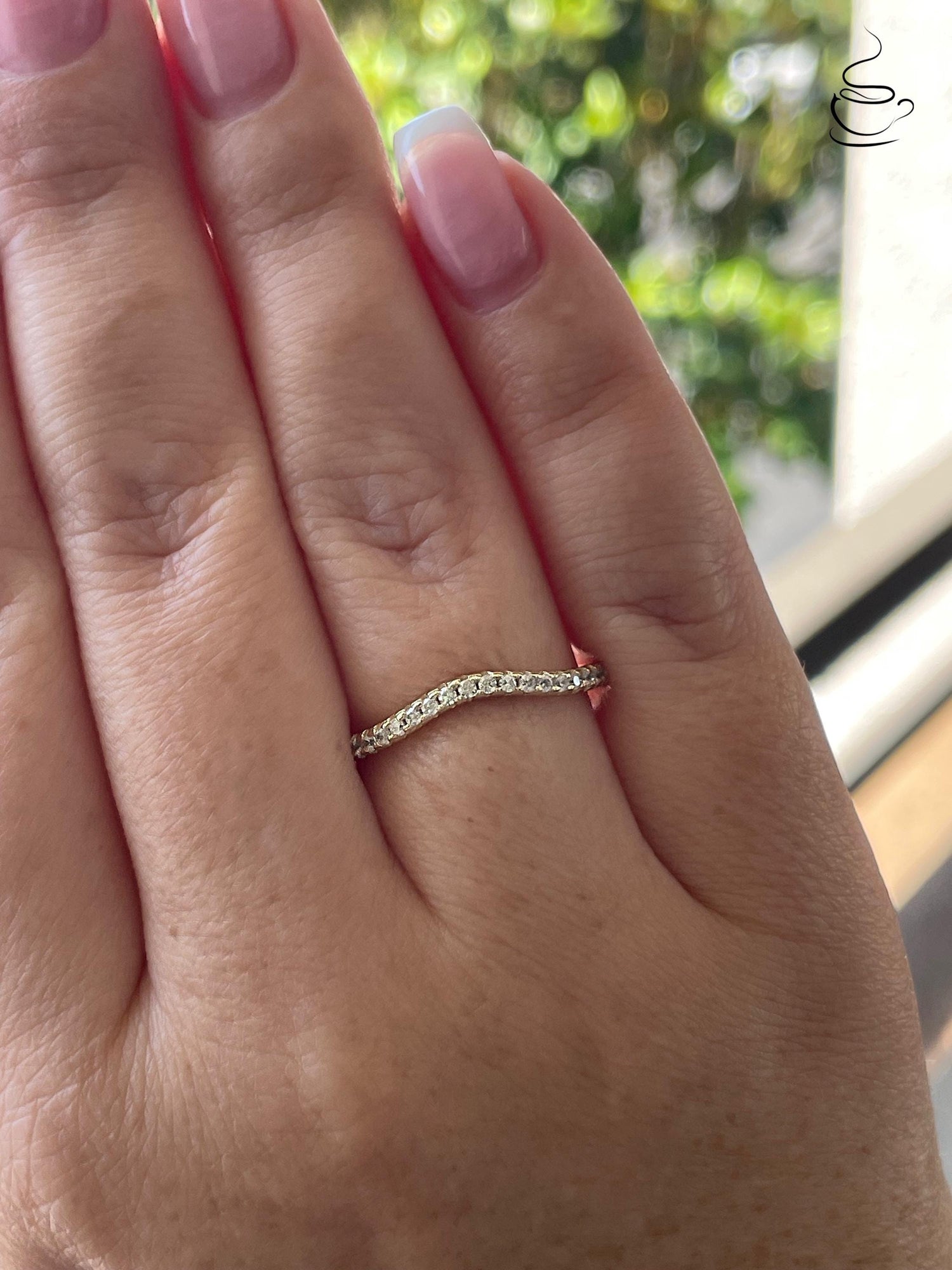 Curved CZ Diamond Stacking Band, 14K Gold Over Sterling Silver wedding band