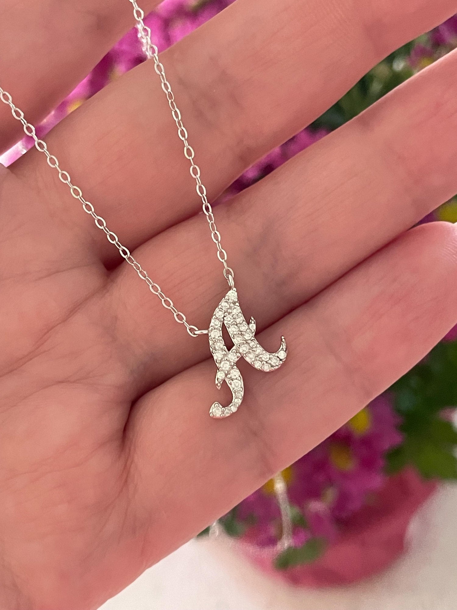 Moissanite Initial A Necklace, Sterling Silver Personalized Jewelry, Initial necklace, gift for her, letter pendant