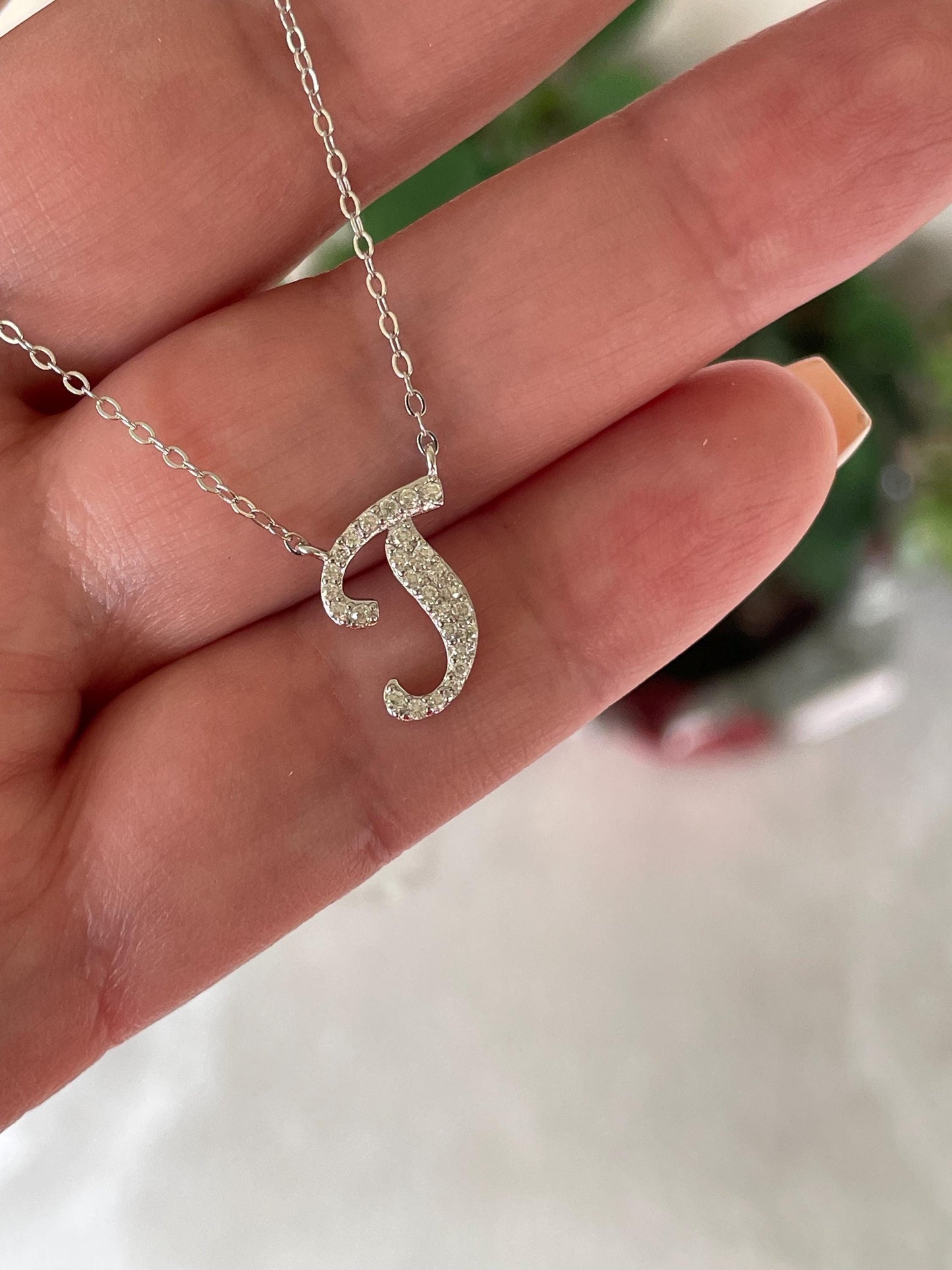Moissanite Initial Necklace, Sterling Silver Letter J Pendant, initial necklace, gift for her, Moissanite Jewelry