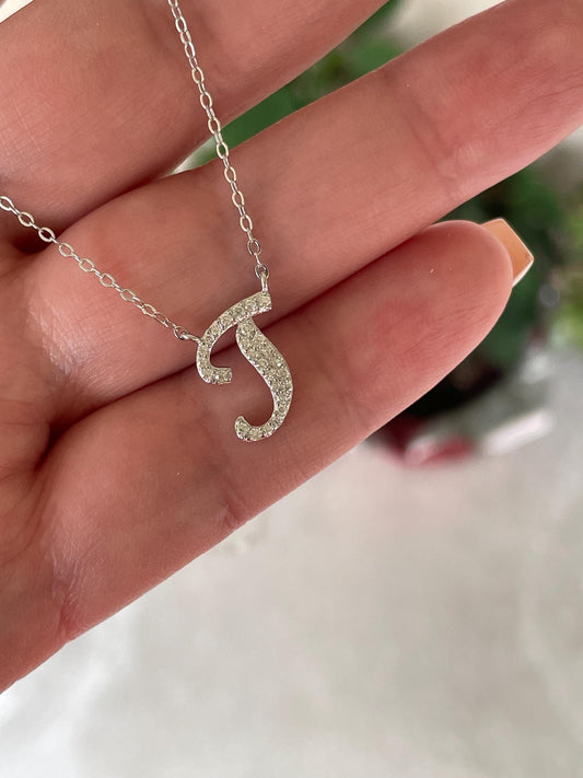 Moissanite Initial Necklace, Sterling Silver Letter J Pendant, initial necklace, gift for her, Moissanite Jewelry