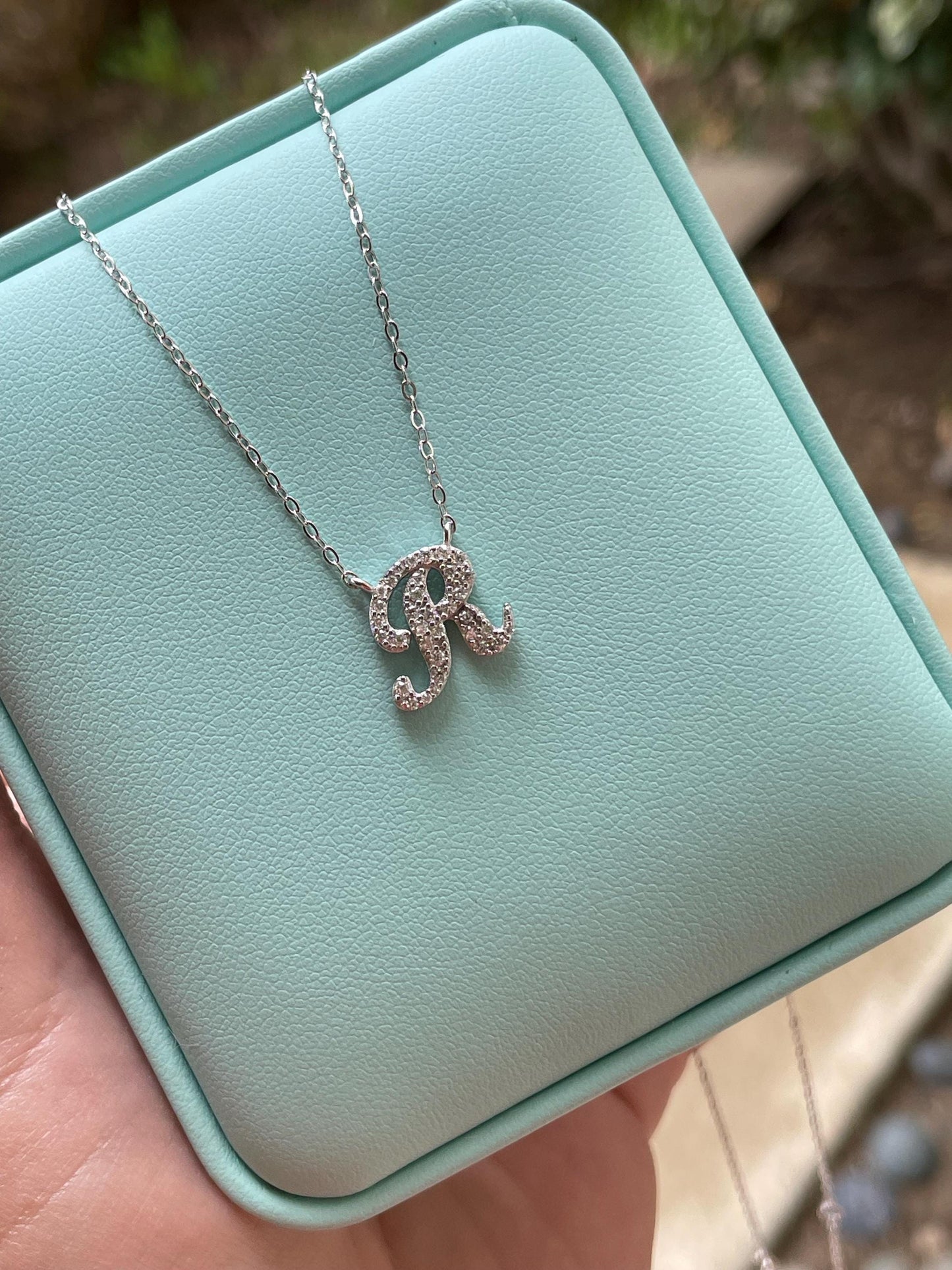 Moissanite Initial R Necklace, Sterling Silver Personalized Jewelry, Gift for her, Moissanite jewelry, initial necklace