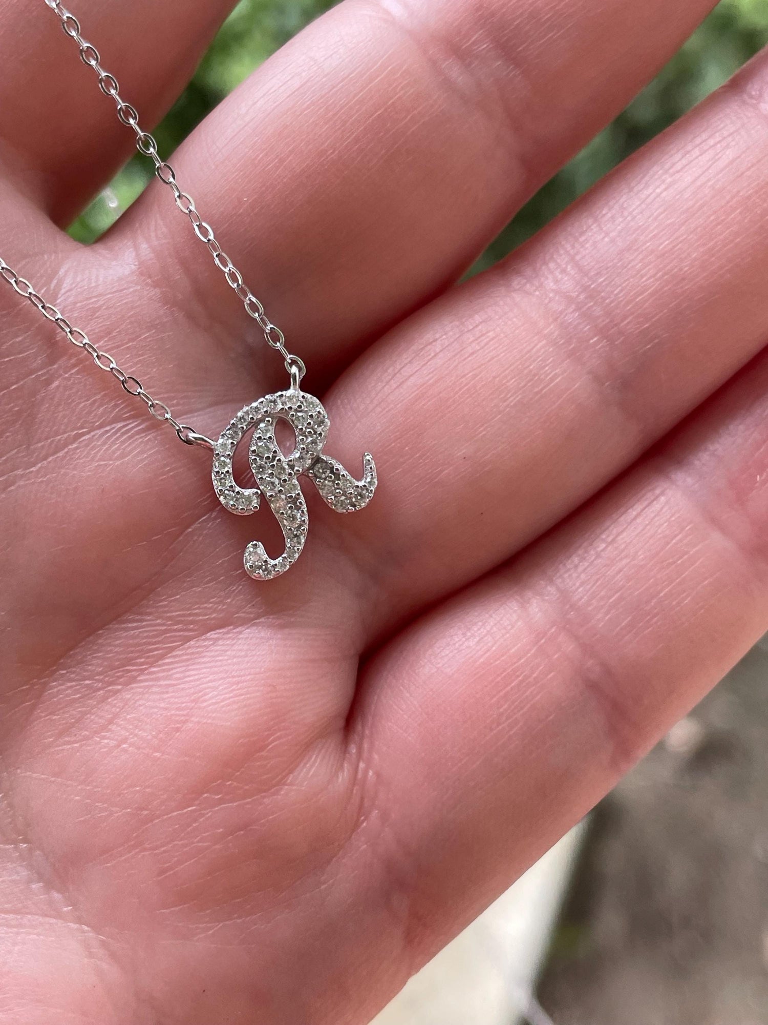 Moissanite Initial R Necklace, Sterling Silver Personalized Jewelry, Gift for her, Moissanite jewelry, initial necklace