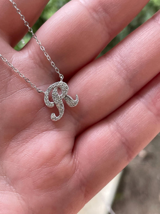 Moissanite Initial R Necklace, Sterling Silver Personalized Jewelry, Gift for her, Moissanite jewelry, initial necklace