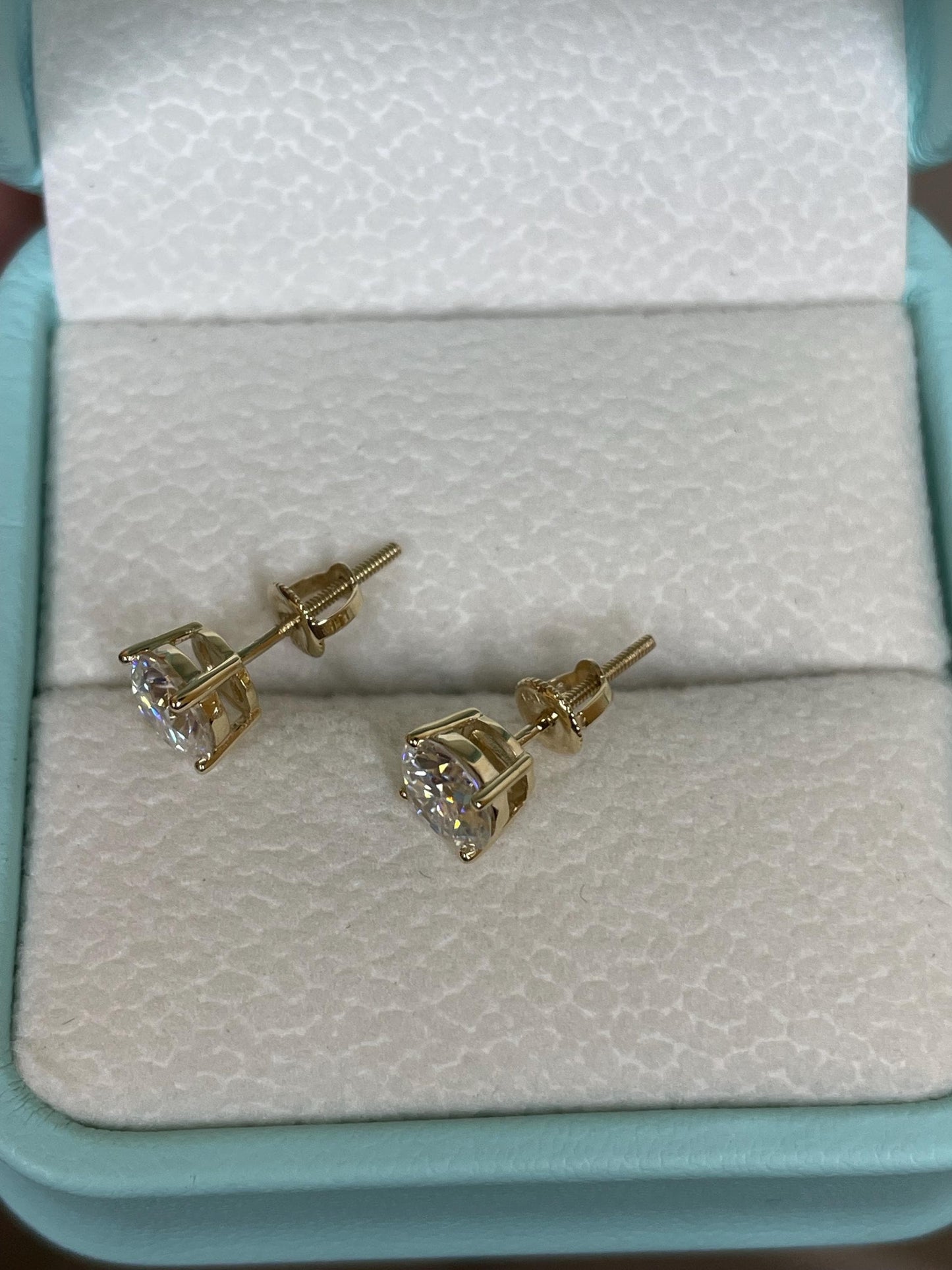 10K Gold Moissanite Stud Earrings: 1.6 CTTW D Color VVS