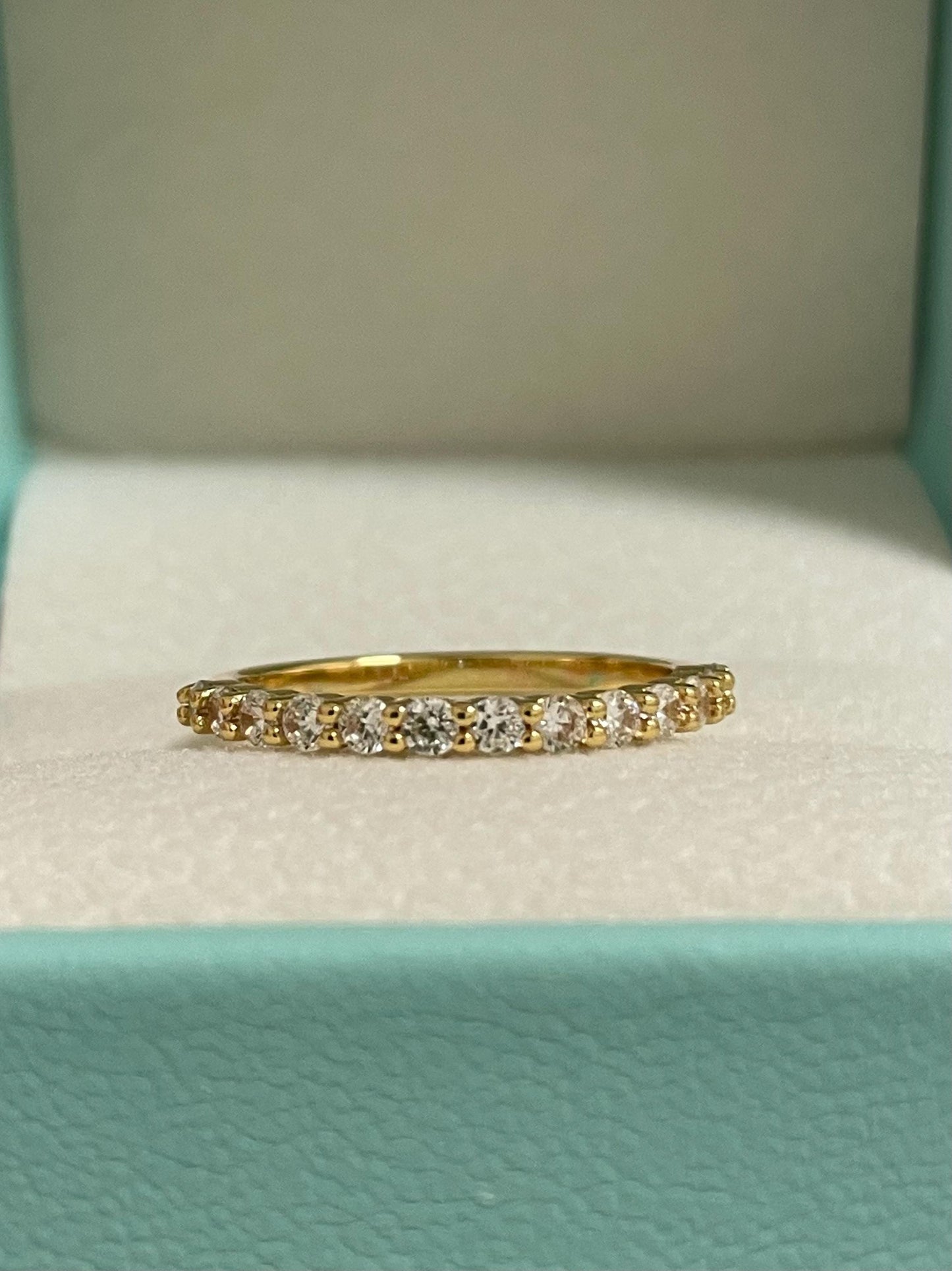 Yellow gold vermeil band, rose gold vermeil, Sterling Silver 925 2mm half eternity band with the Finest Simulated Diamonds, wedding band