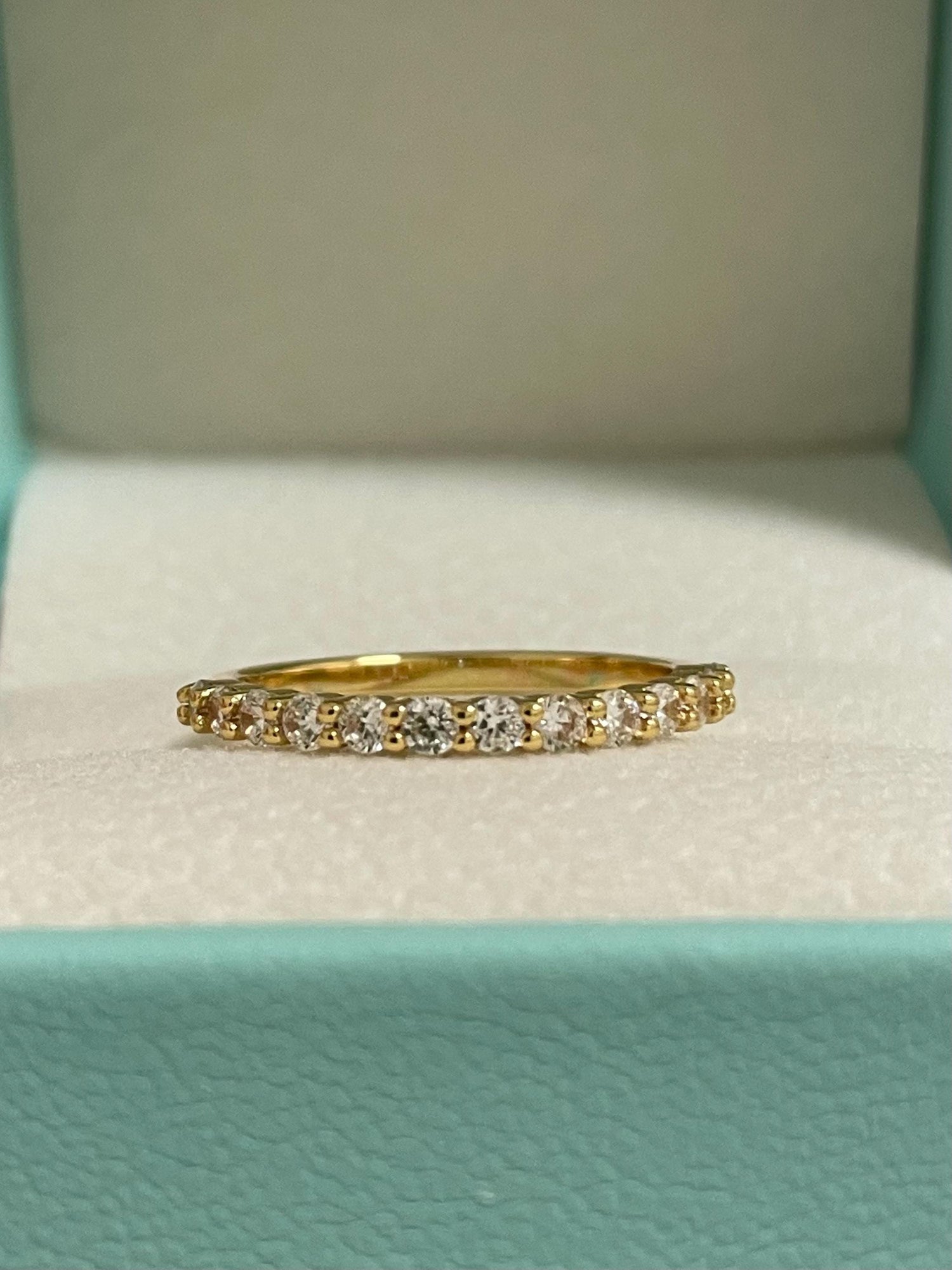 Yellow gold vermeil band, rose gold vermeil, Sterling Silver 925 2mm half eternity band with the Finest Simulated Diamonds, wedding band