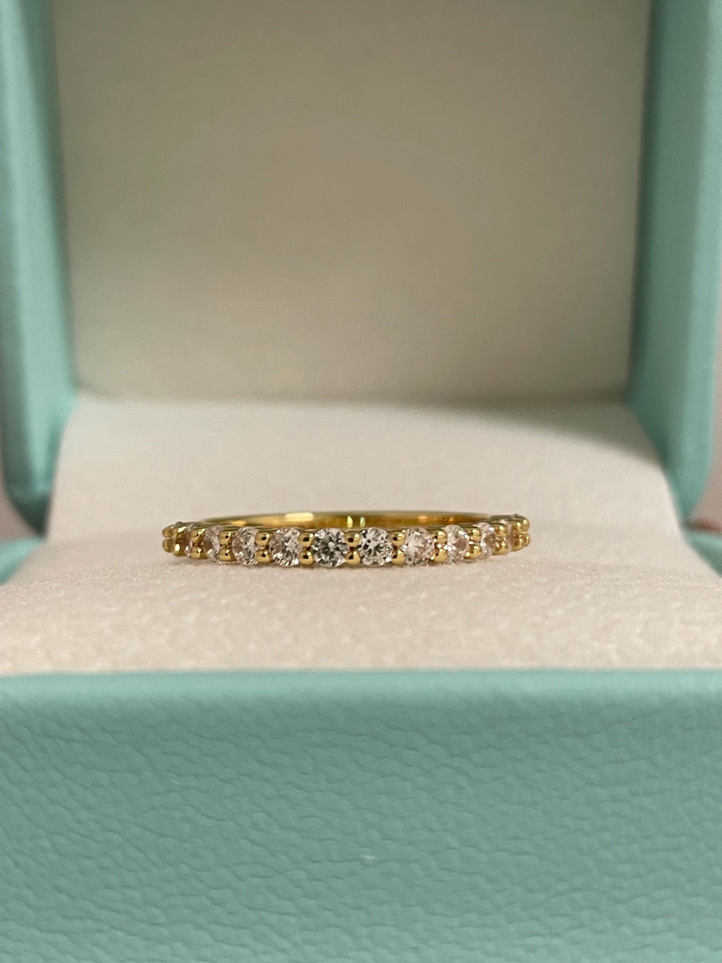 Yellow gold vermeil band, rose gold vermeil, Sterling Silver 925 2mm half eternity band with the Finest Simulated Diamonds, wedding band