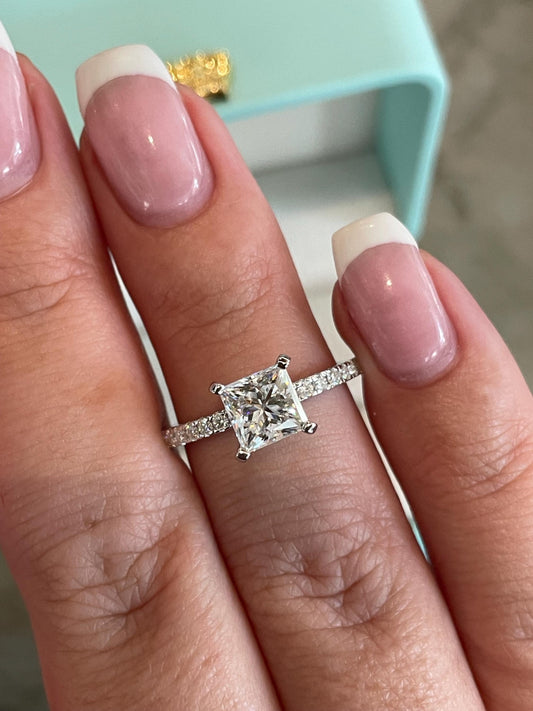 Sterling Silver 925 1.2 CT Princess Cut moissanite Engagement Ring with the D VVS Moissanite or CZ Diamonds, Promise Ring