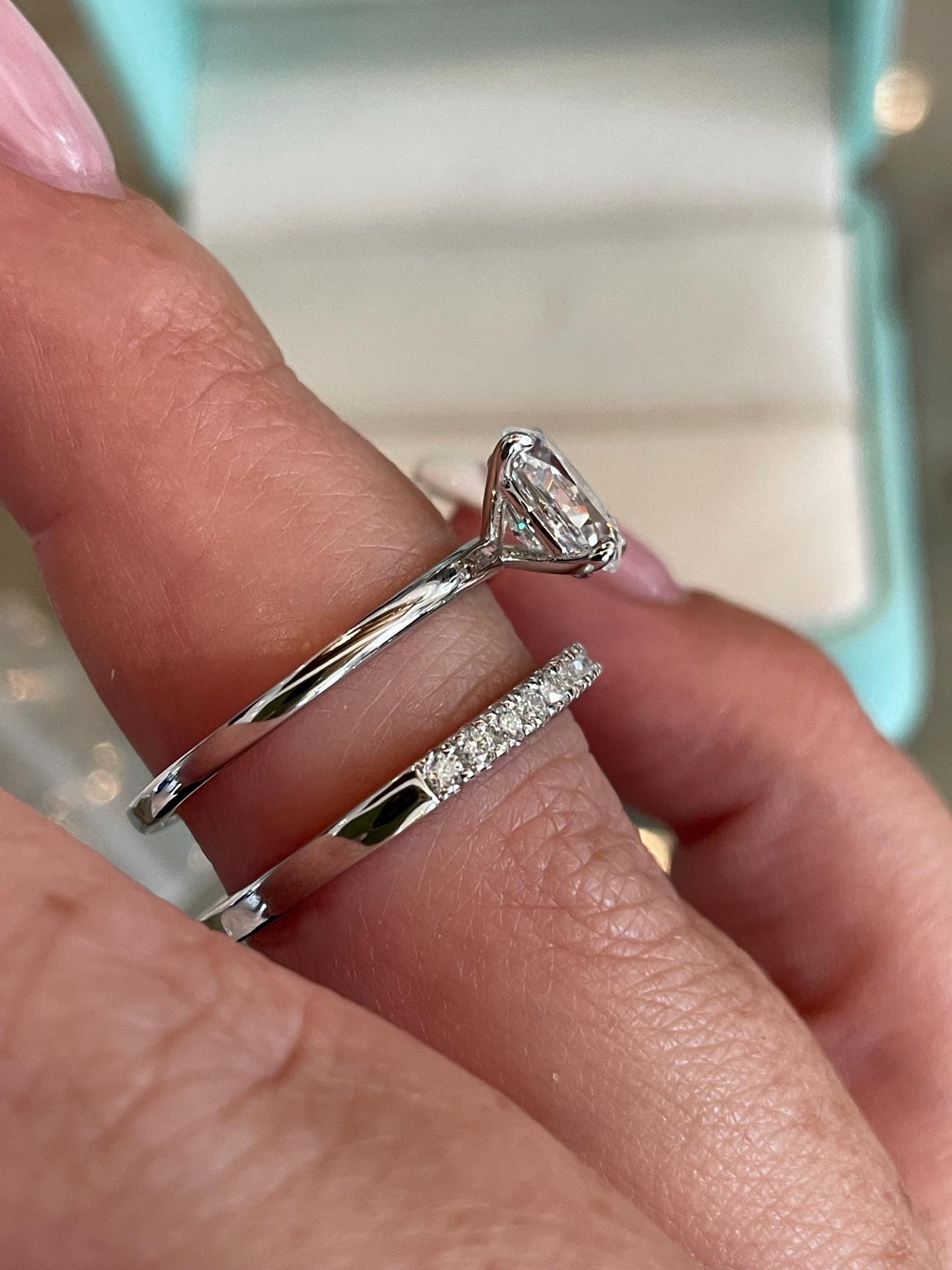 Moissanite engagement ring set. Sterling Silver 925 bridal set with 1.5CT oval cut moissanite or CZ diamonds.