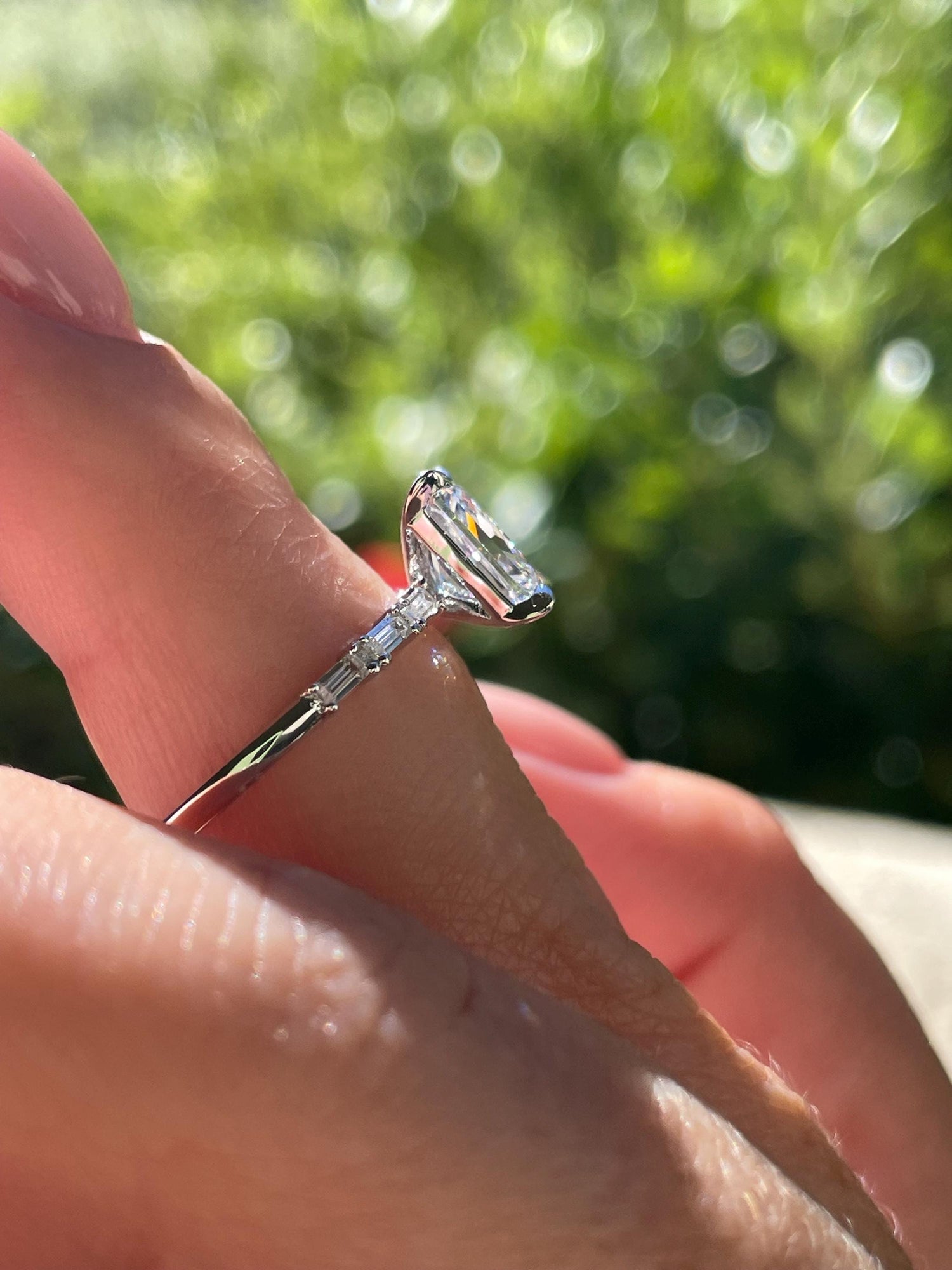 Sterling Silver 925 engagement ring with 2 carat radiant cut simulated diamond, yellow gold vermeil radiant cut engagement ring
