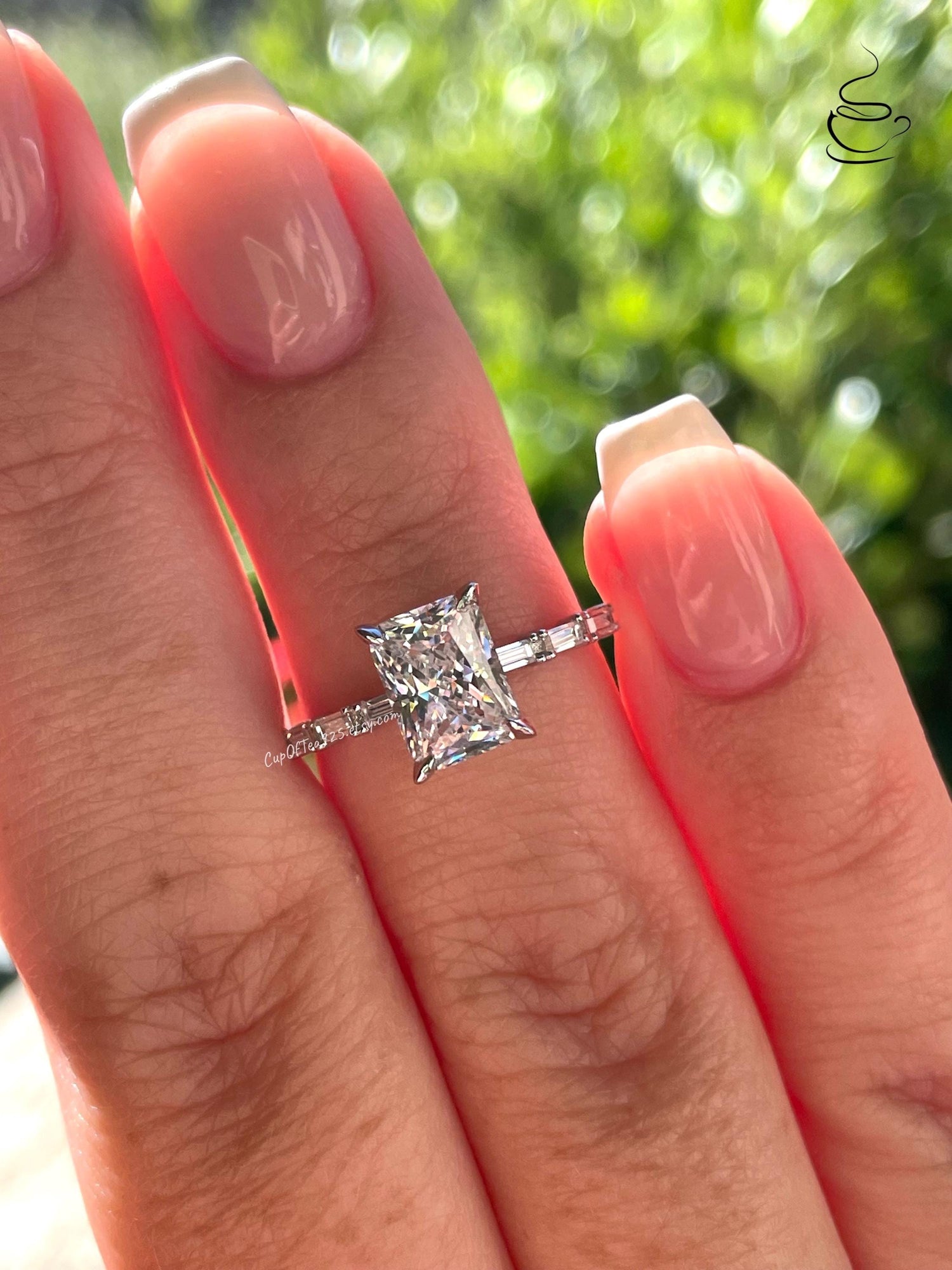Sterling Silver 925 engagement ring with 2 carat radiant cut simulated diamond, yellow gold vermeil radiant cut engagement ring