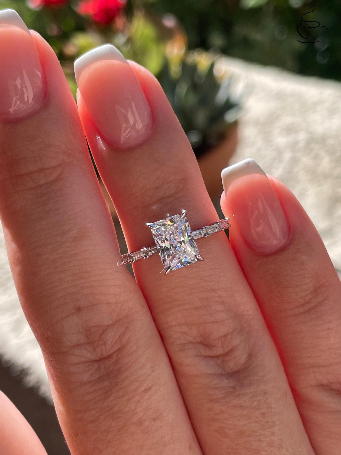 Sterling Silver 925 engagement ring with 2 carat radiant cut simulated diamond, yellow gold vermeil radiant cut engagement ring