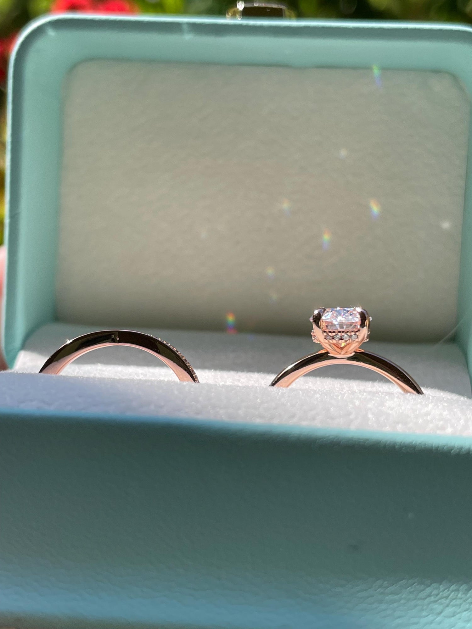 Rose gold over sterling silver 925 engagement ring bridal set with 2CT oval cut moissanite and bow tie moissanite band, proposal ring