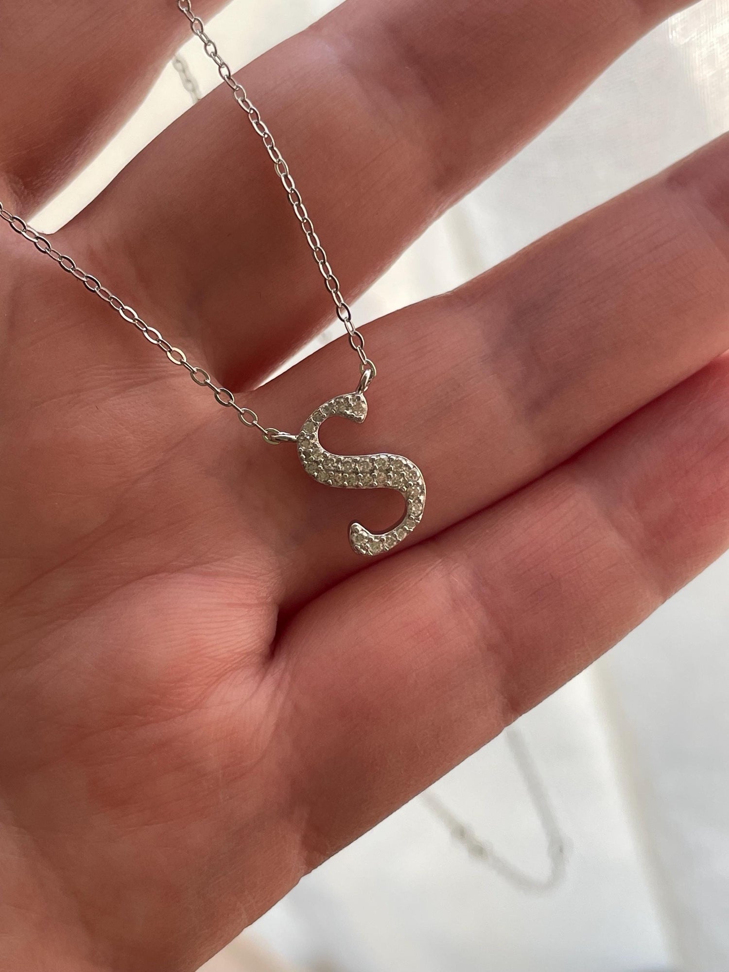 Moissanite Initial Necklace, Sterling Silver Letter Pendant, Petsonolised Necklace, Initial S, gift for her, Moissanite jewelry