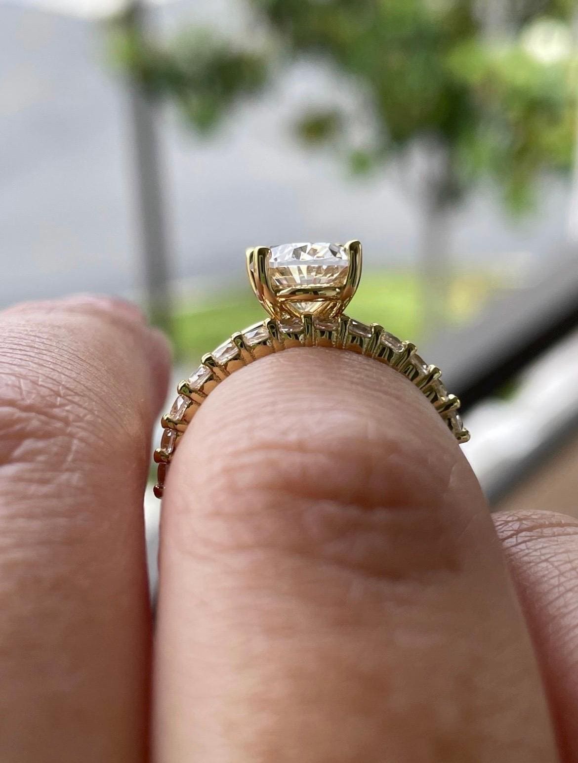 Yellow Gold Vermeil, Sterling Silver 925 bridal set with 3.5CT or 2.5CT oval cut Solitare engagement ring and half eternity band