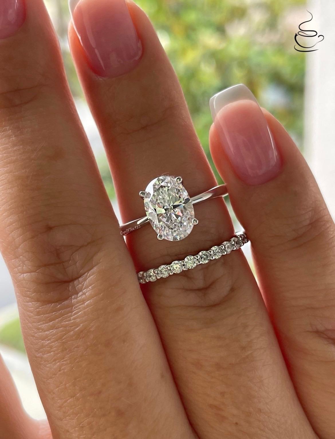 Yellow Gold Vermeil, Sterling Silver 925 bridal set with 3.5CT or 2.5CT oval cut Solitare engagement ring and half eternity band