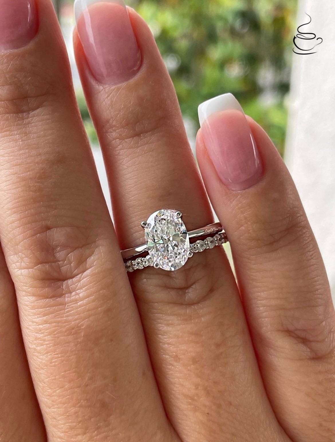 Yellow Gold Vermeil, Sterling Silver 925 bridal set with 3.5CT or 2.5CT oval cut Solitare engagement ring and half eternity band