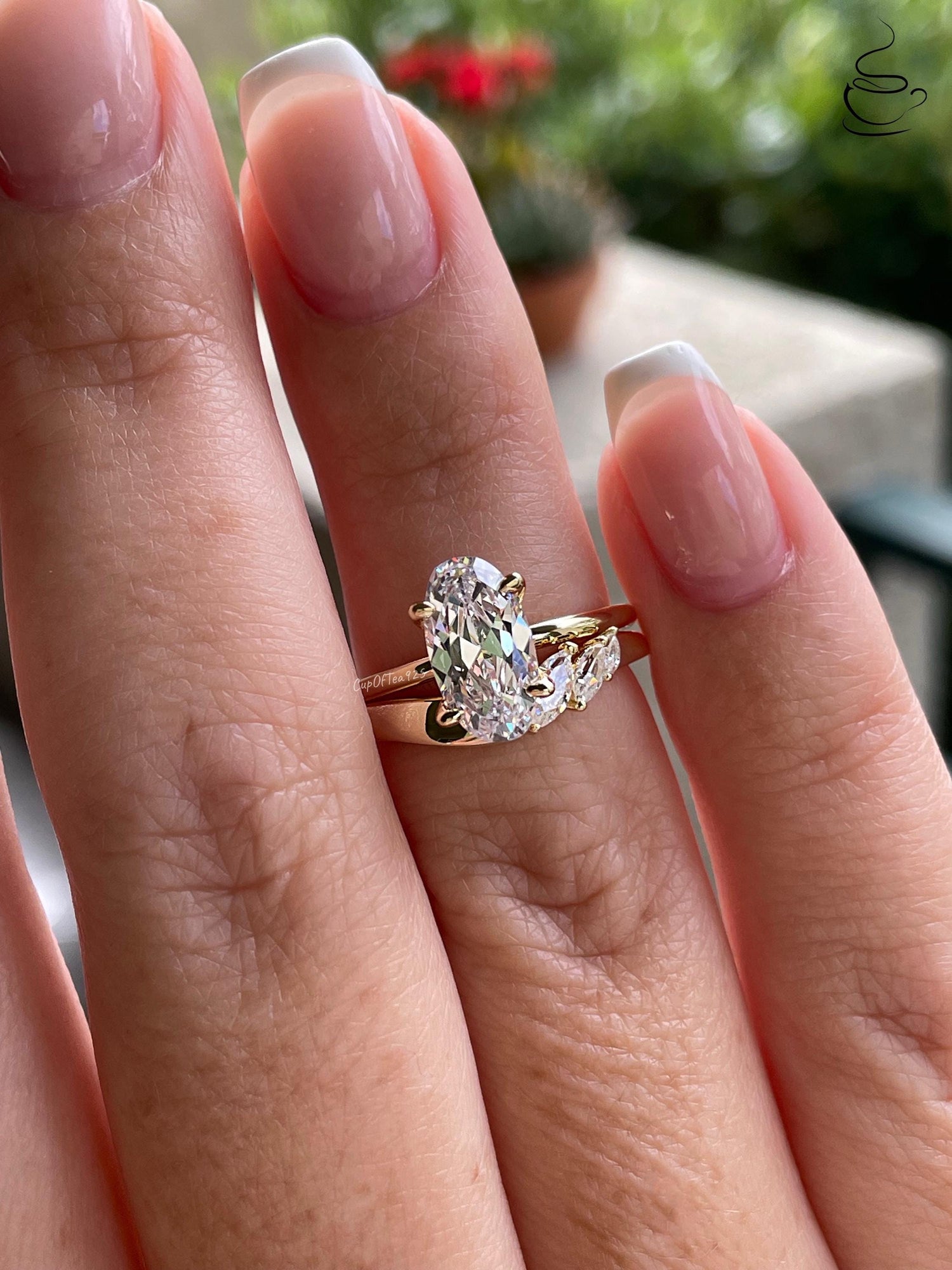 NewIn! Yellow gold, rose gold over sterling silver 925, bridal set with 2.25CT skinny oval cut CZ diamond & curved band, engagement ring set