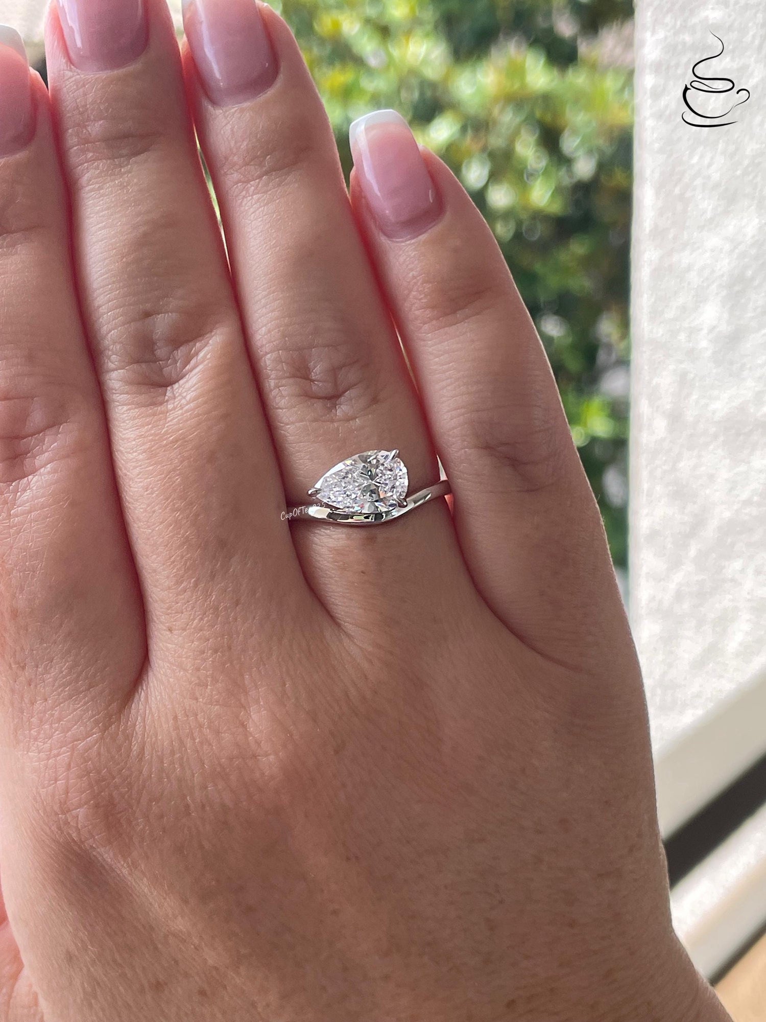 East-West Pear Cut Sterling Silver Engagement Ring - Yellow Gold Vermeil pear shaped ring, friendship ring, pinky ring