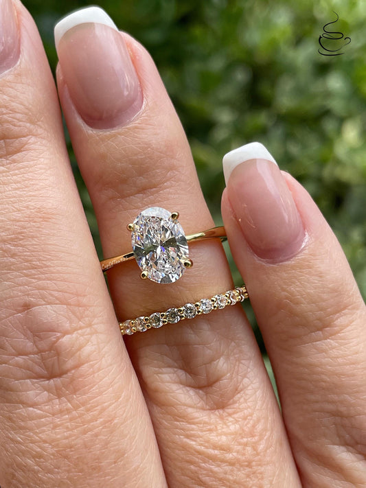 Yellow Gold Vermeil, Sterling Silver 925 bridal set with 3.5CT or 2.5CT oval cut Solitare engagement ring and half eternity band