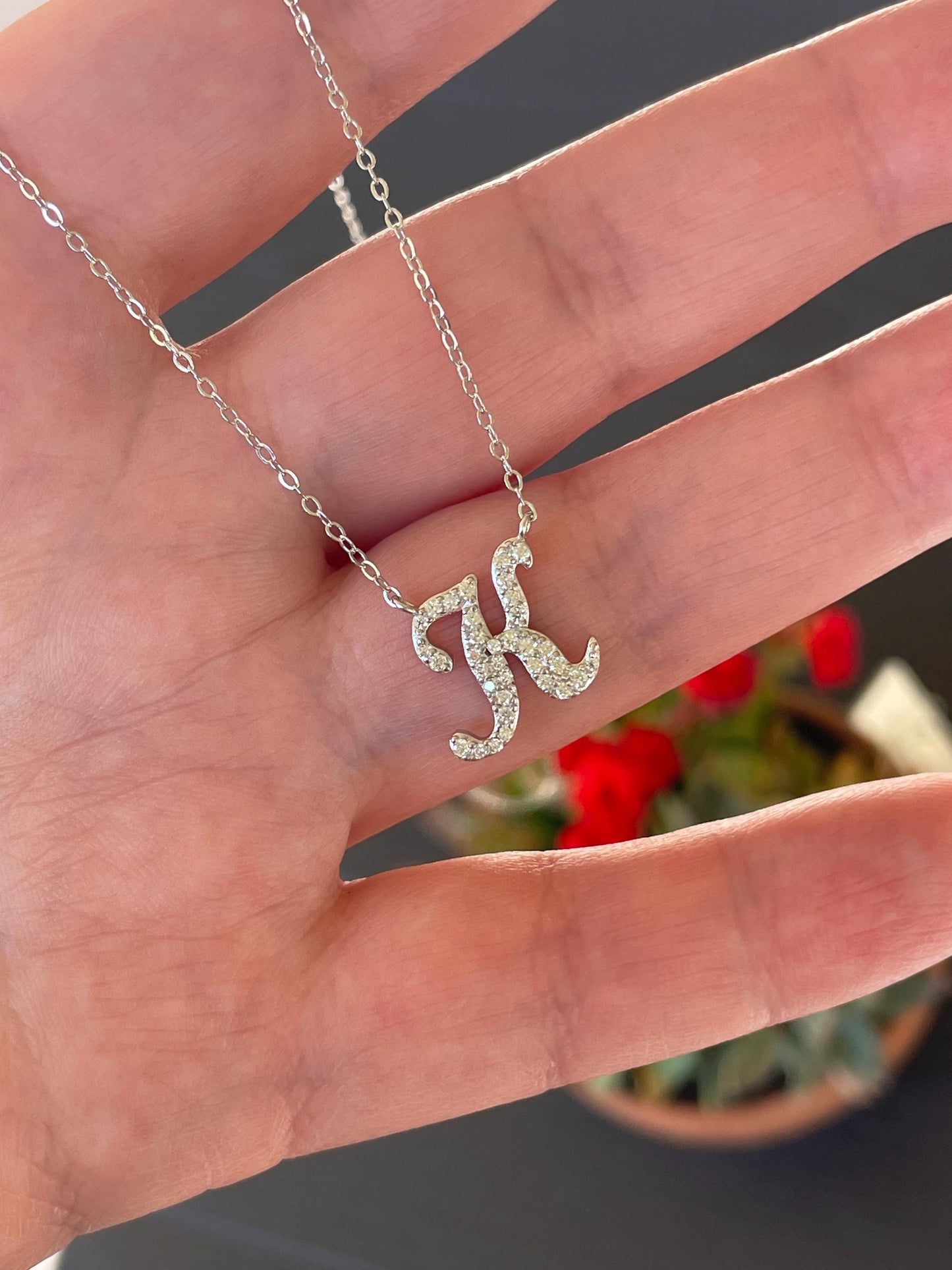 Moissanite Pendant. Personalized Sterling Silver 925 Moissanite Initial Necklace, gift for her, initial pendant