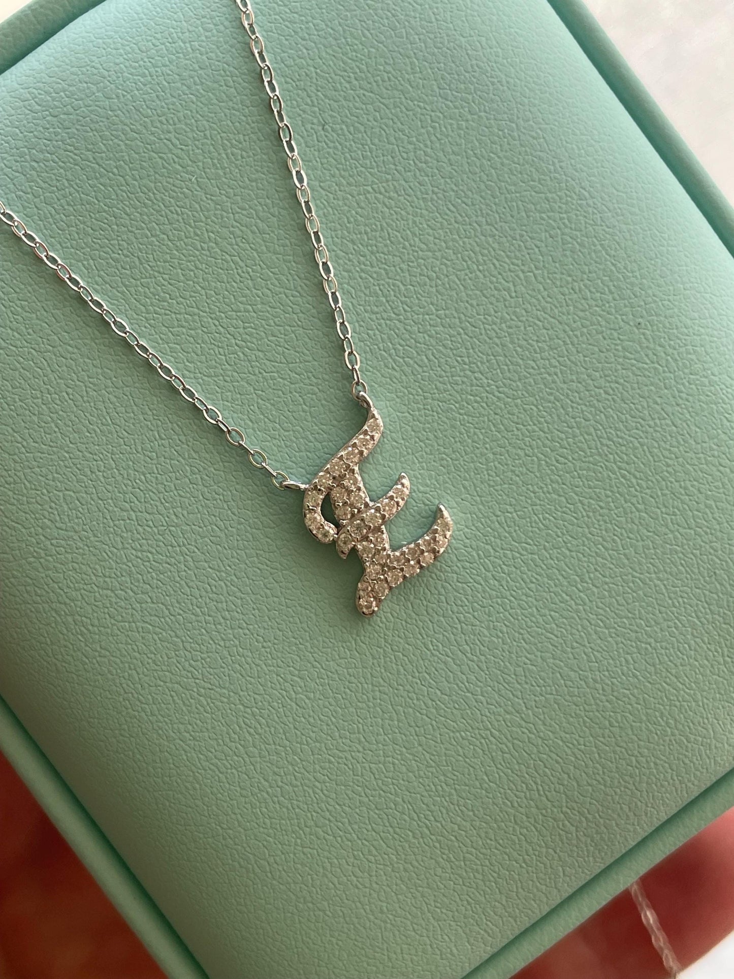 Moissanite Initial Necklace, Sterling Silver Letter Pendant, Personolized initial necklace, gift for her, Moissanite jewelry