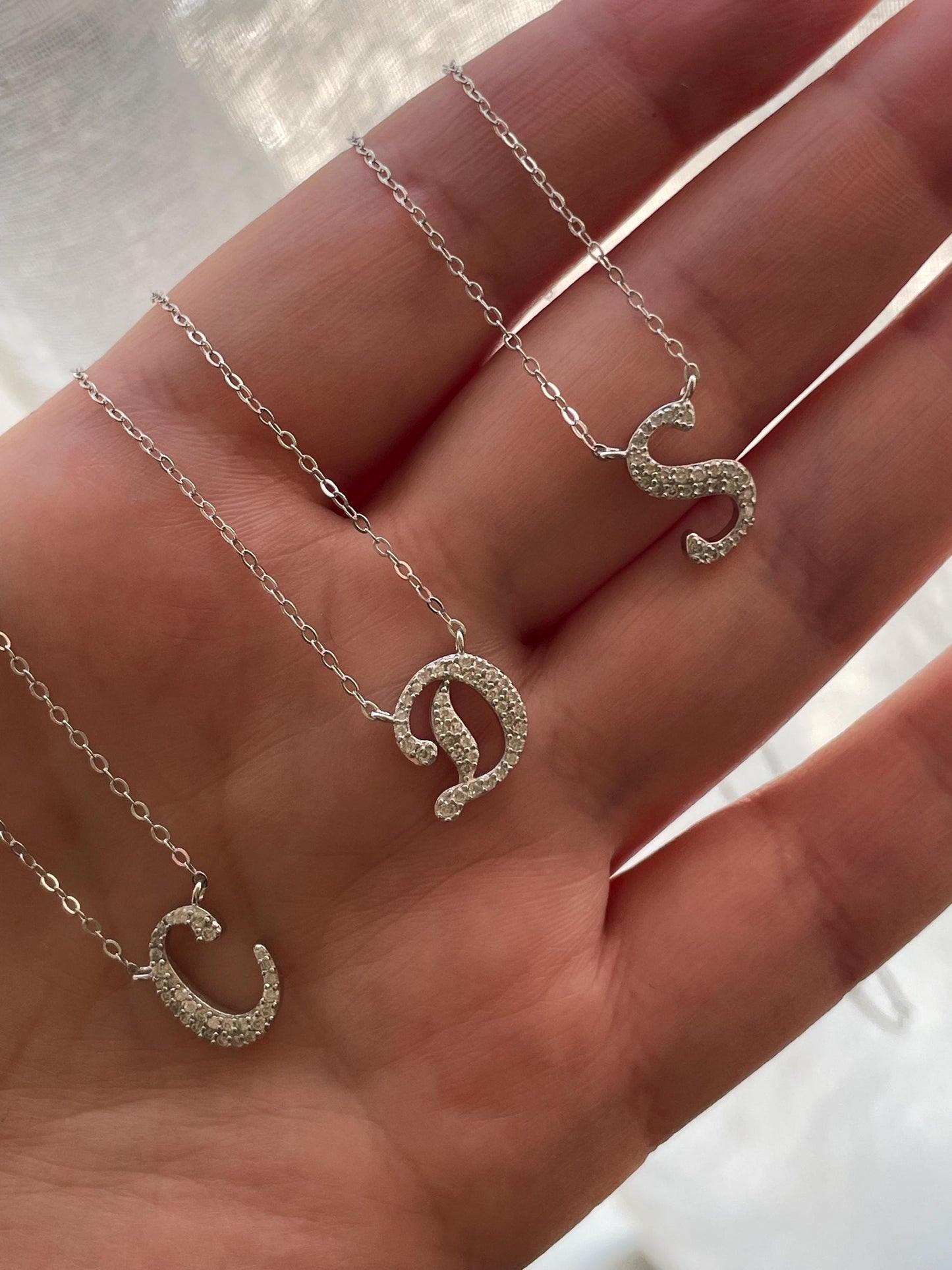 Moissanite Initial Necklace, Sterling Silver Letter Pendant, Personolized initial necklace, gift for her, Moissanite jewelry