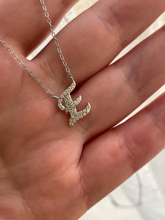Moissanite Initial Necklace, Sterling Silver Letter Pendant, Personolized initial necklace, gift for her, Moissanite jewelry